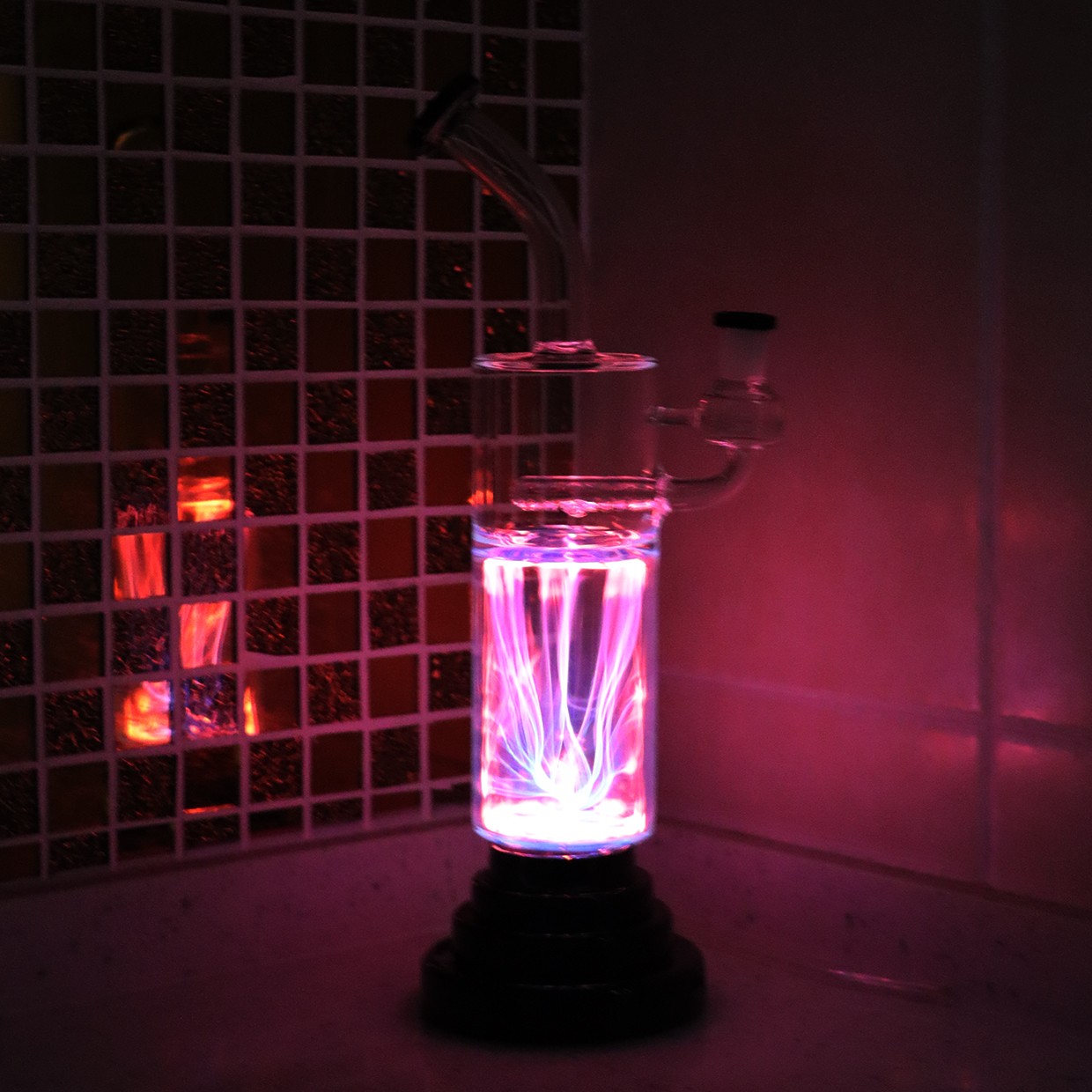 Gift Box 14” Plasma Bong Electric Glass Waterpipe Smoking Bong with Bowl 14MM