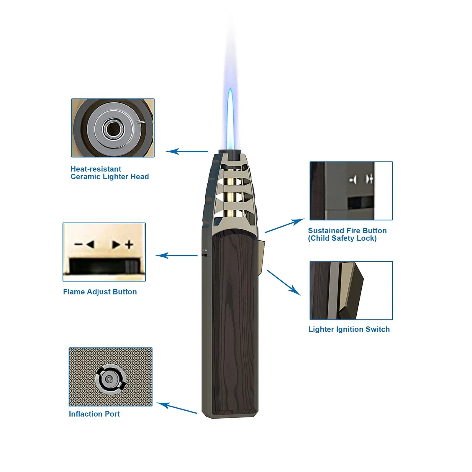 JOBON Kitchen BBQ Cigar Big Jet Flame Turbo Torch Fire Lock Adjust Refill Light