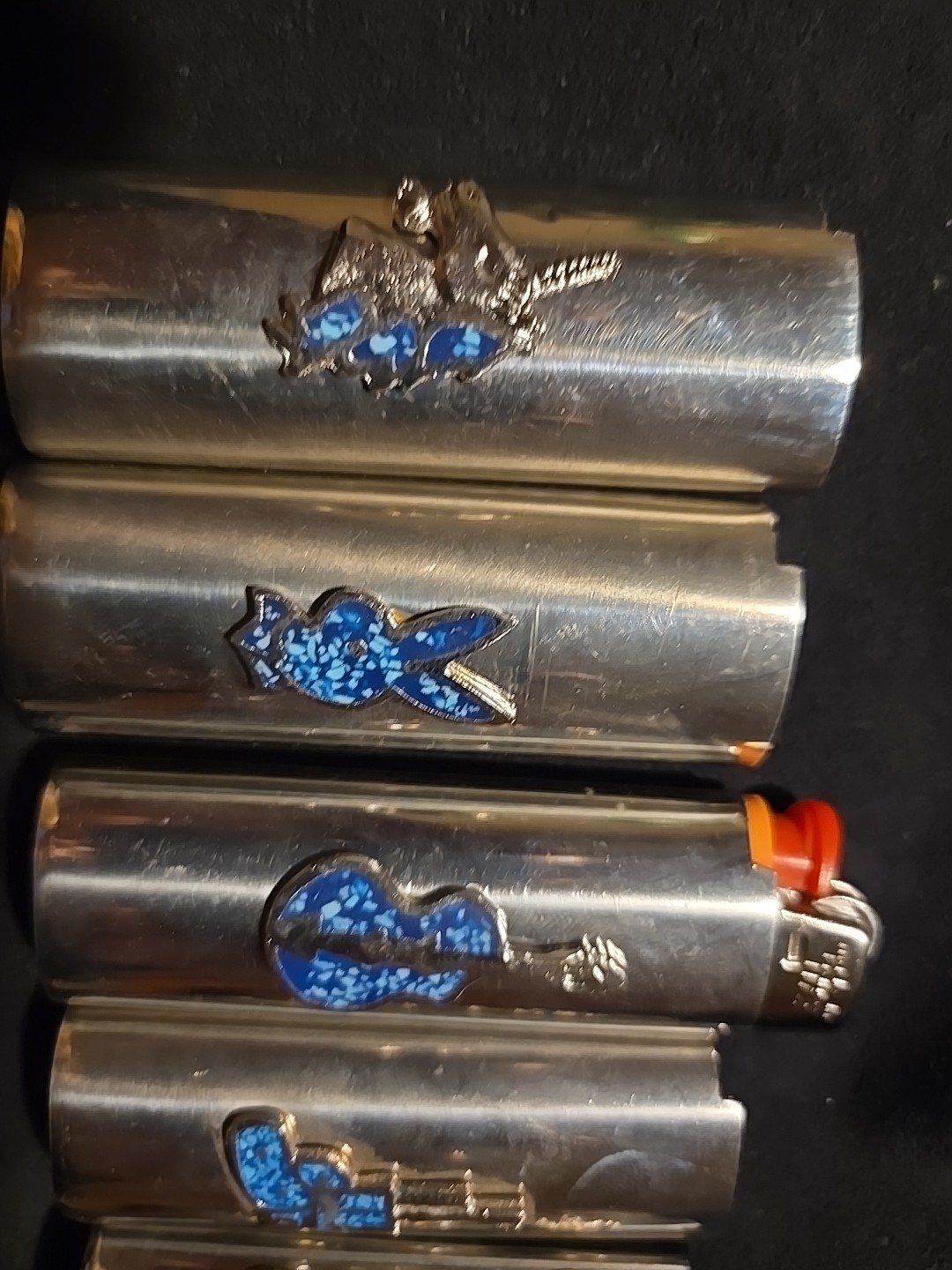 Vtg Lighter Case Lot Gun Motorcycle Playboy Bunny Cover Holder Turquoise for Bic