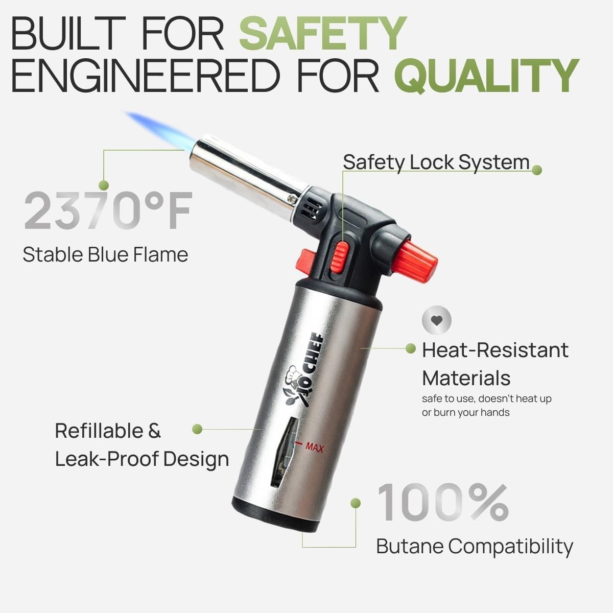 Kitchen Torch with Butane Included – Refillable butane torch Lighter with Saf…