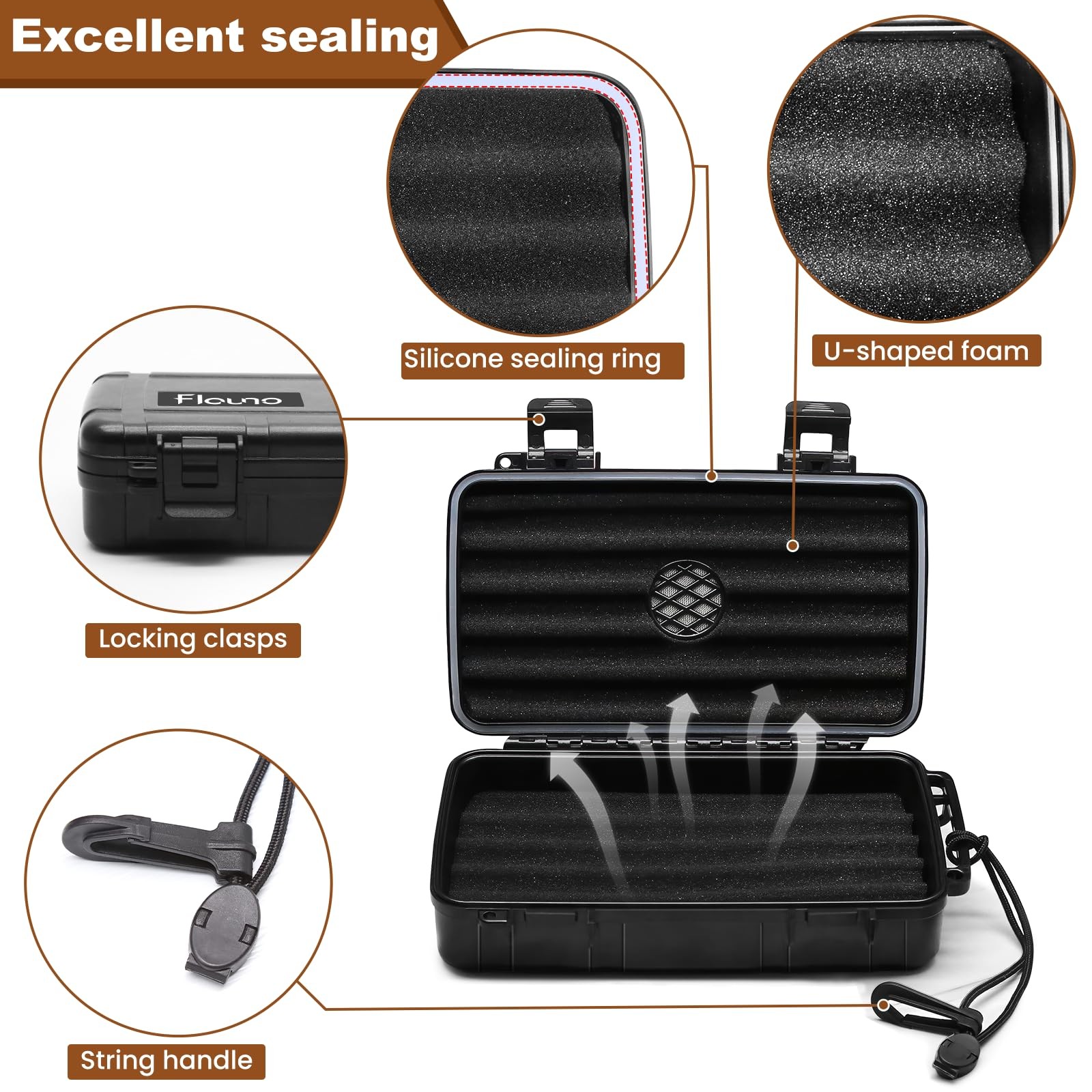 Flauno Travel Cigar Humidor Holds up to 10 Cigars with Lighter, Black