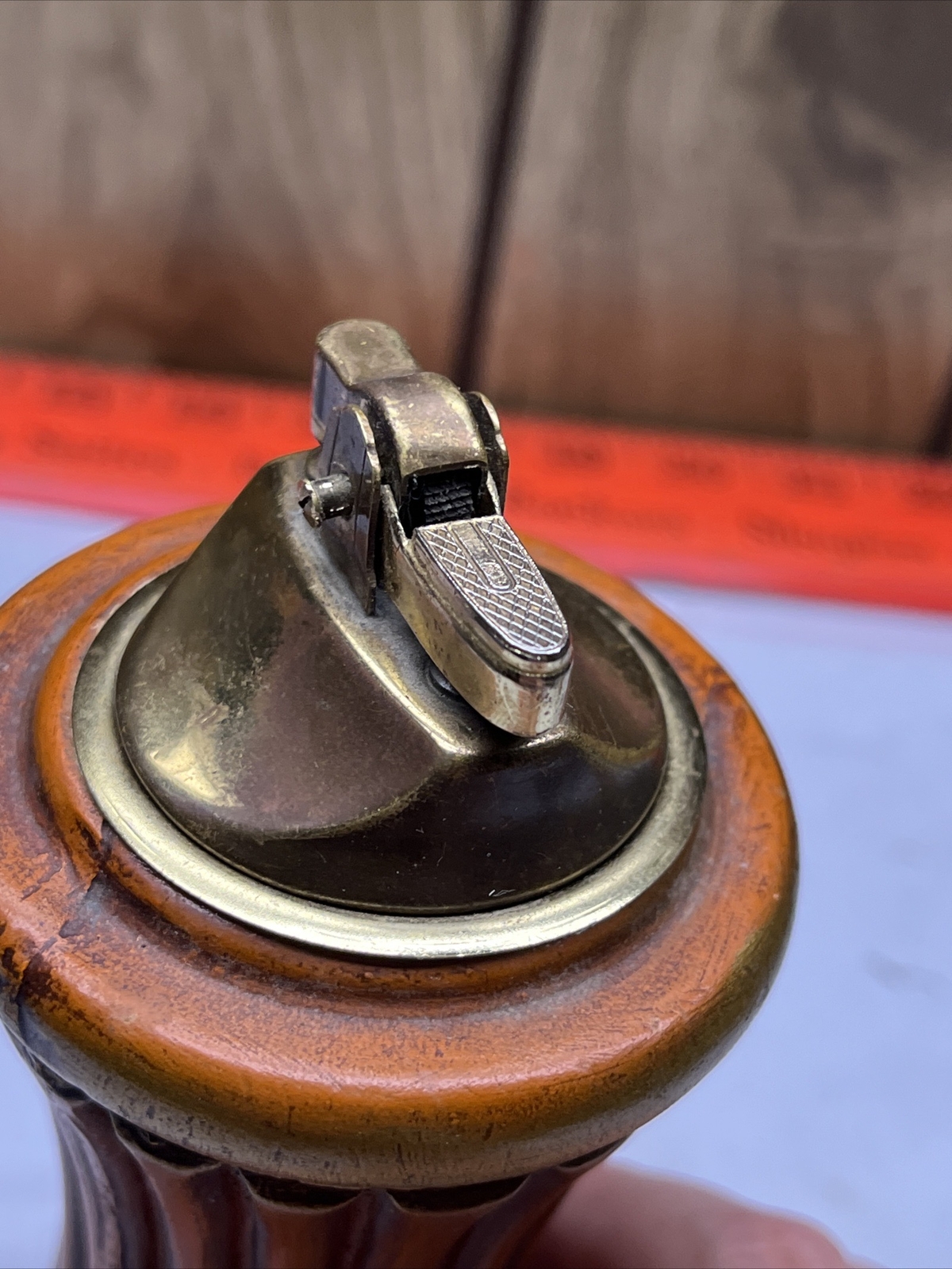 Vintage Carved Wooden Table Top Lighter Striker Not Aligned