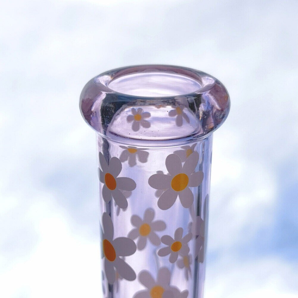 1X 10” Smoking Hookah Handcraft Pink Daisy Glass Bong Water Pipe +Glass Bowl US