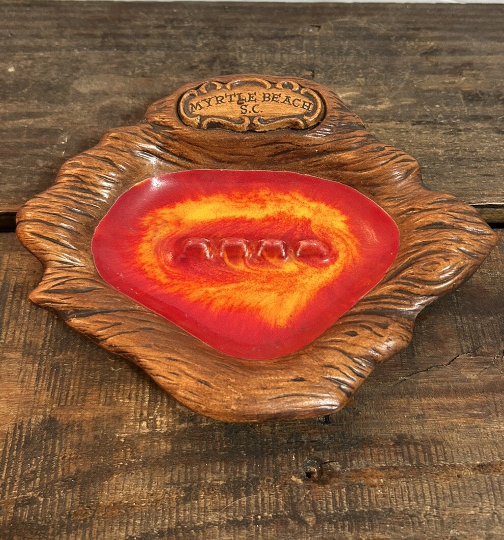 Ashtray Treasure Craft Myrtle Beach SC 1980’s Red Orange Splash Trinkets Vtg