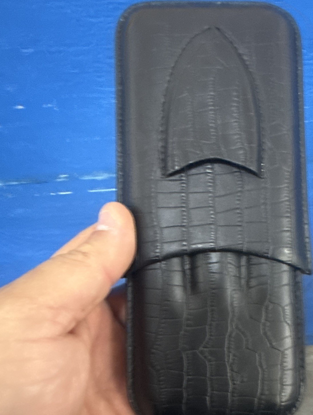 Mantello Black Croc Embossed Leather 3-Cigar Case/Holder Cigar Case