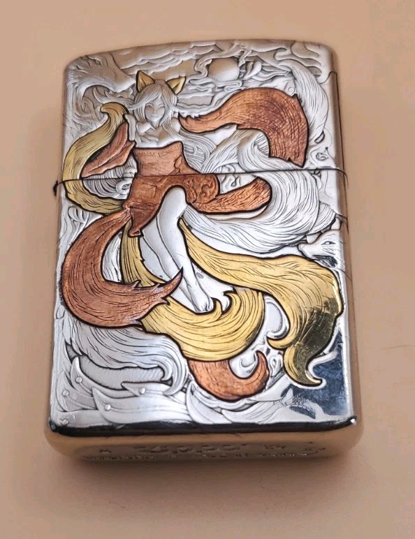 Zippo Lighter With A Double Sided Engraved Tri ColorSexy Lady Polished Chrome