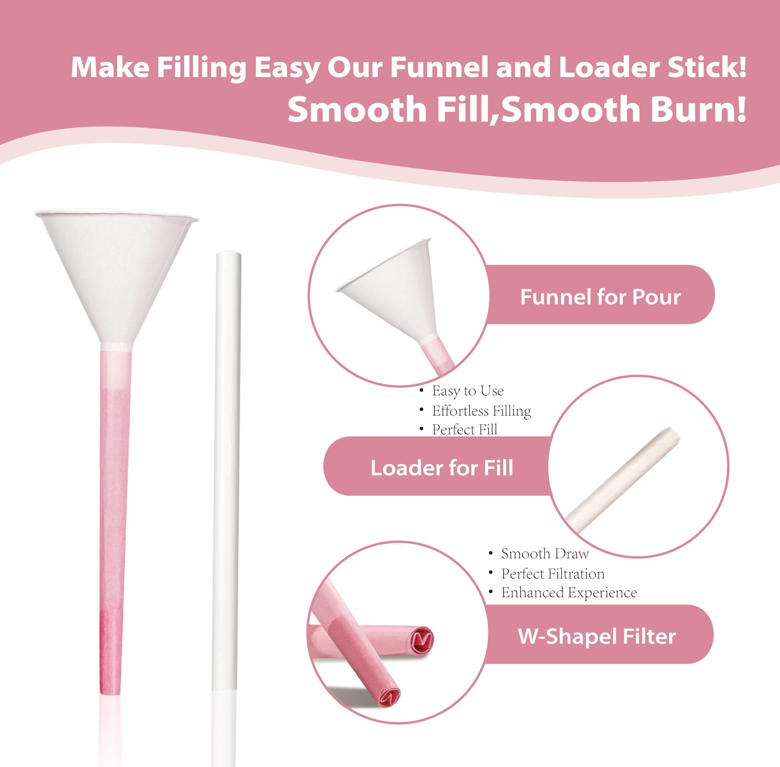 Pre Rolled Cones Pink King Size 108MM 100 PACK with Loader and Packing Sticks