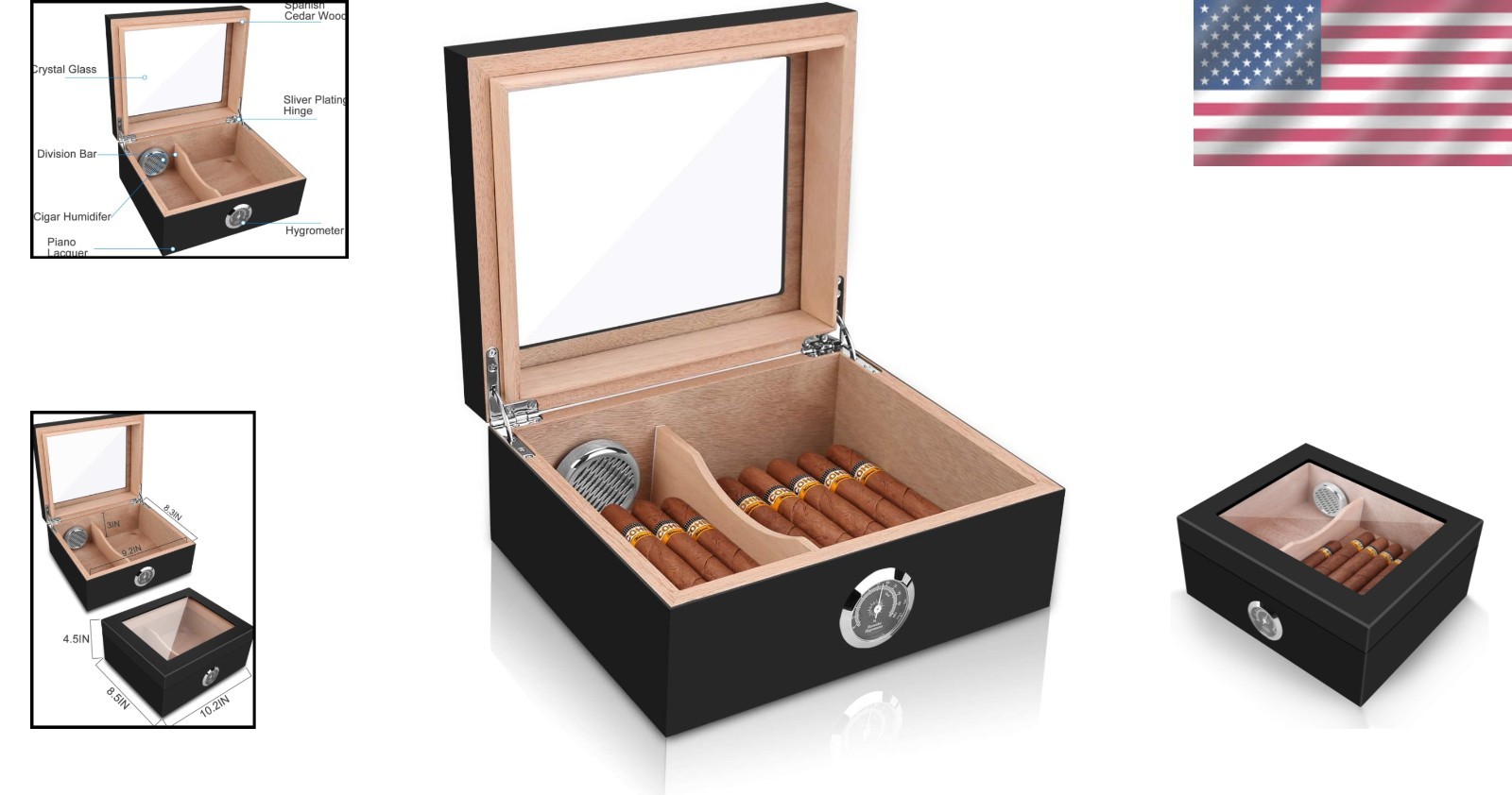 Gifts for Cigar Lovers: Luxury Humidor with Tempered Glass for 25-50 Cigars