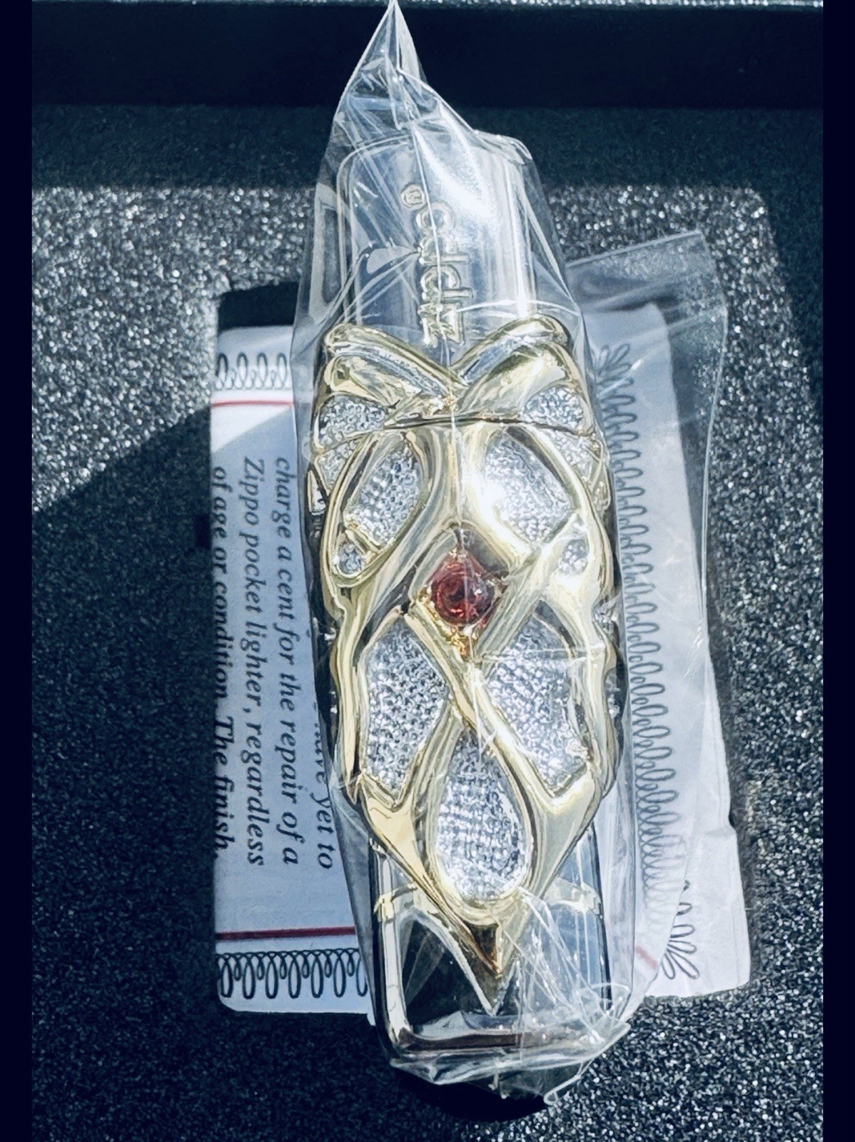 Zippo 3D Luxury Lighter, Gold, Silver, Red Ruby, Crystal, Retired, LTD BOX