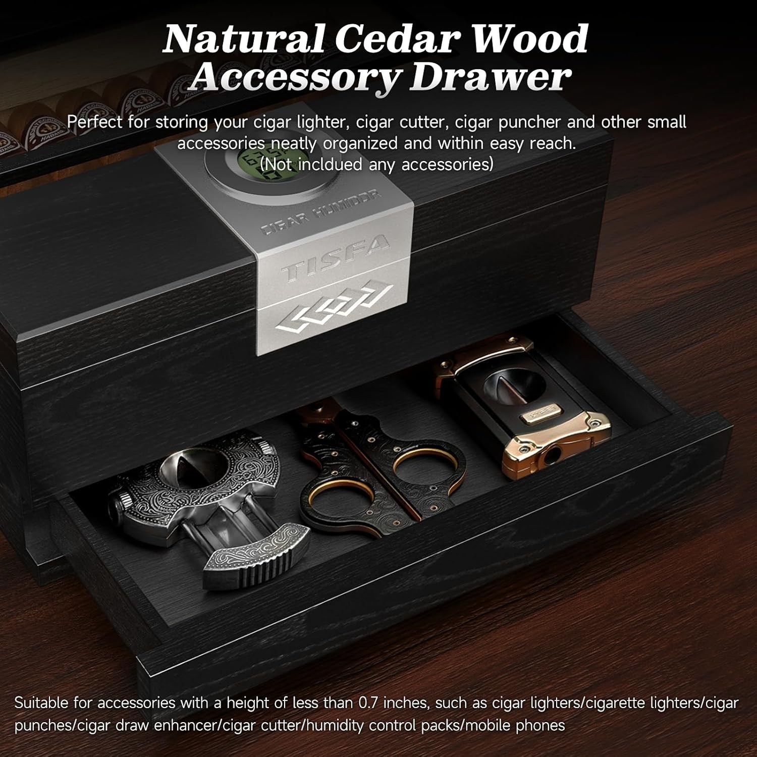 Cigar Humidor, Cedar Wood Desktop Humidor Box with Digital Hygrometer, Adjustabl