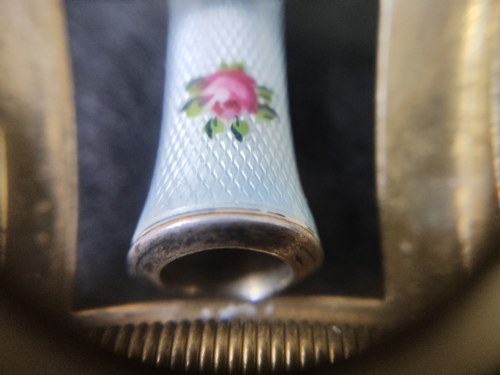 Vintage Sterling Silver-Guilloche Enamel Cigarette Holder-Mint Green w/HP Roses