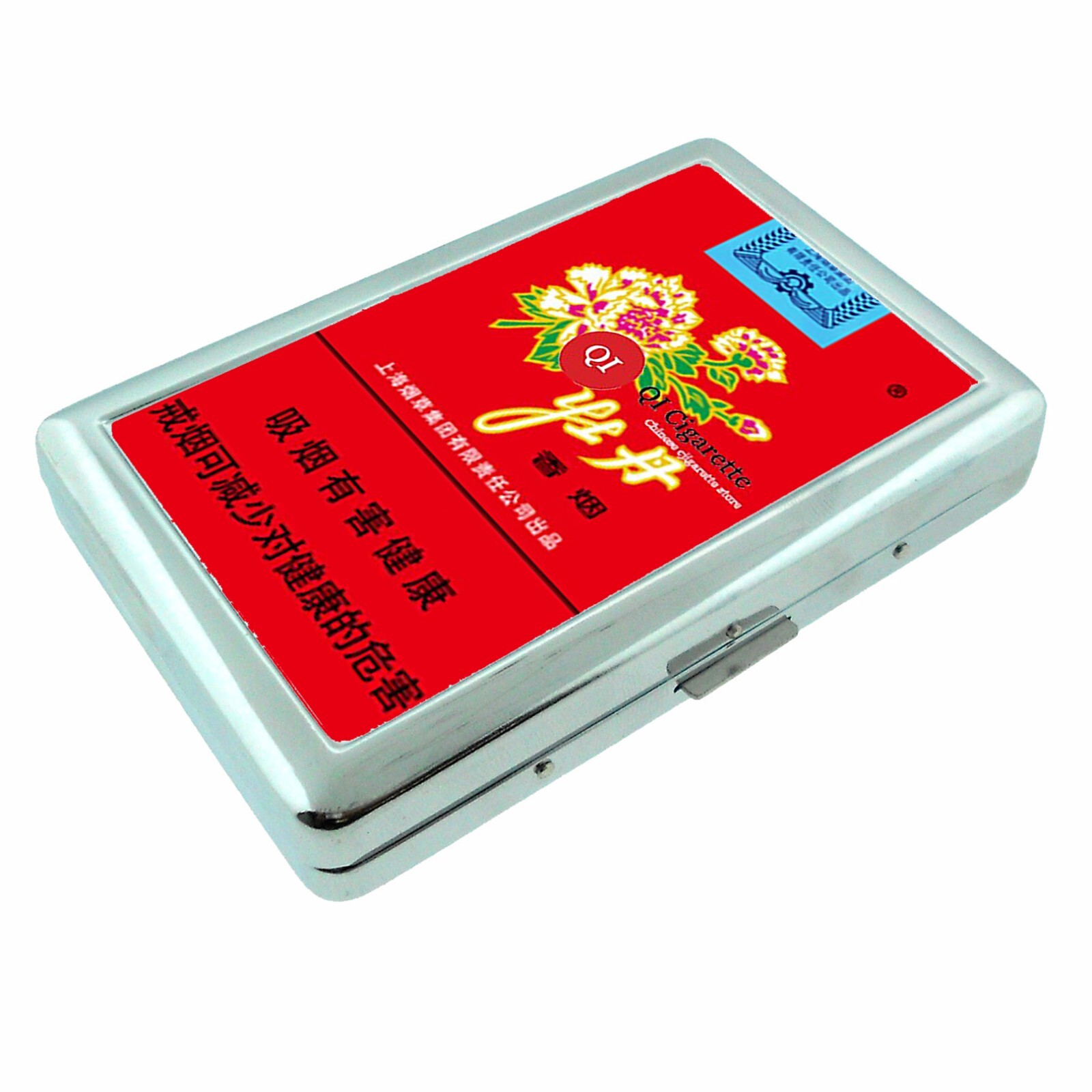 Smoking Peony Red AD Silver Metal Cigarette Case RFID Protection Wallet Floral