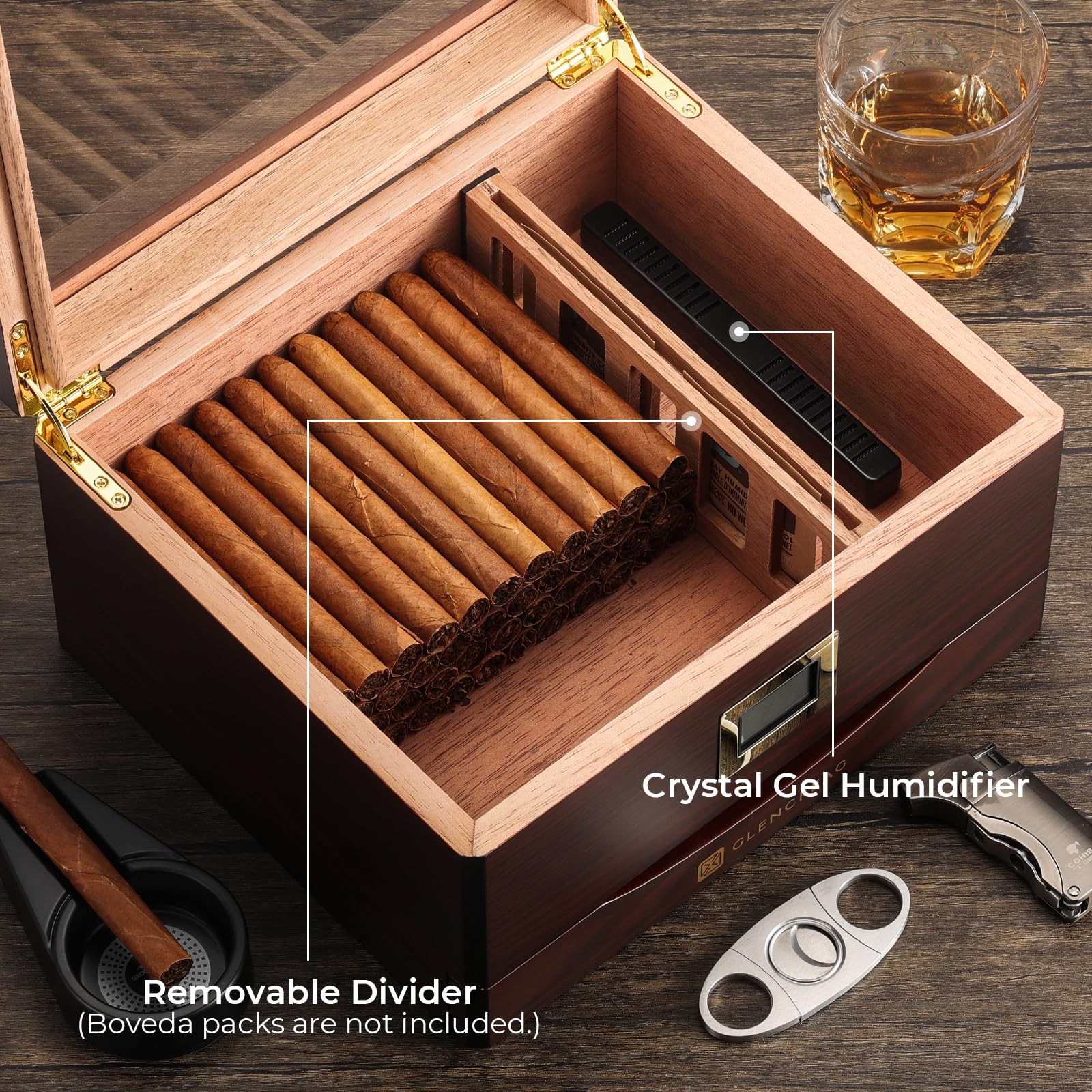 MMT-3041 Cigar Humidor Box for 55 Counts, See-Through Design with Spanish Ced…