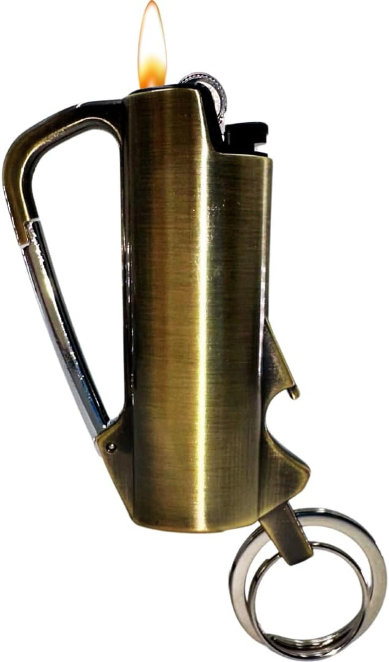Lighter Case. Carabiner Keychain BIC Lighter Holder with Full Size BIC J6 Gold