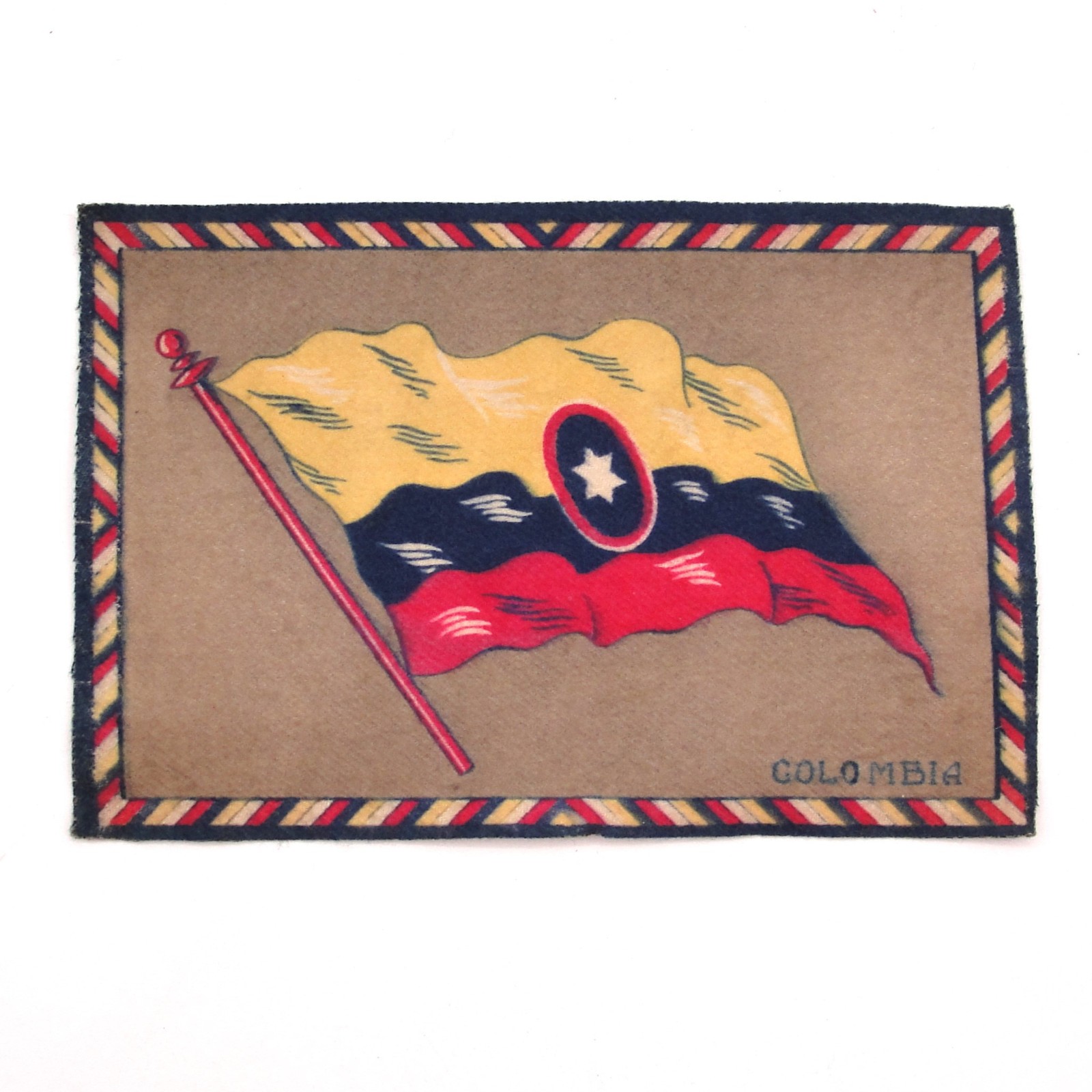 Colombia Flag Cigarette Cigar Box Flannel Tobacco Felt Flannel Silk 8×5 c1910