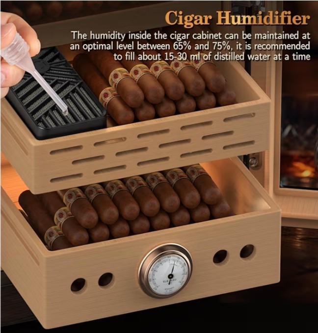 Luxury Cigar Humidor, Lighted Control Magnetic Door Desktop Cabinet