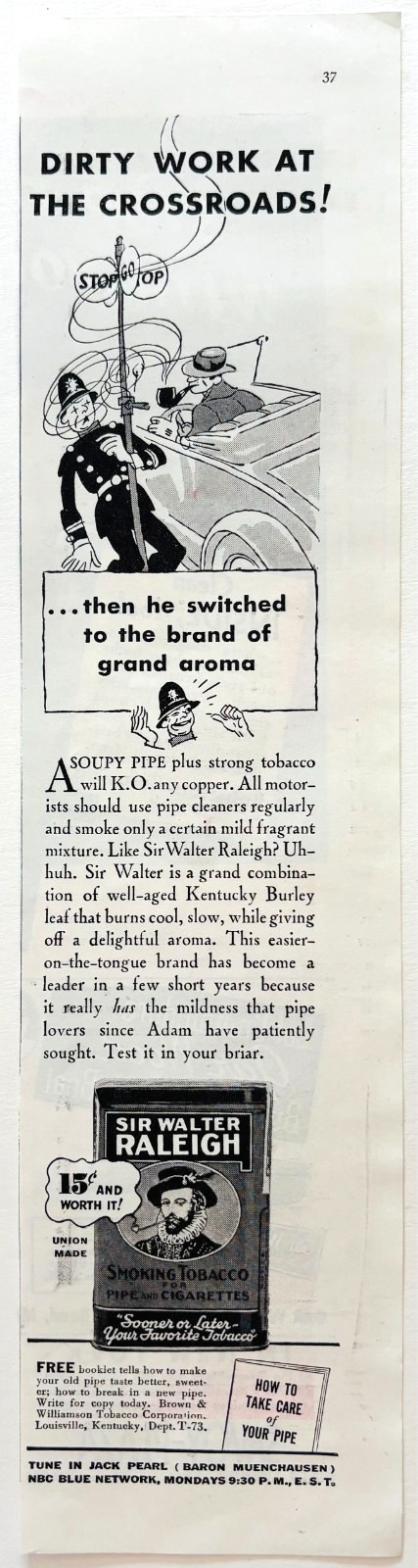 1937 Prince Albert Pipe Tobacco Advertisement Antique Smoking Policeman E90E1