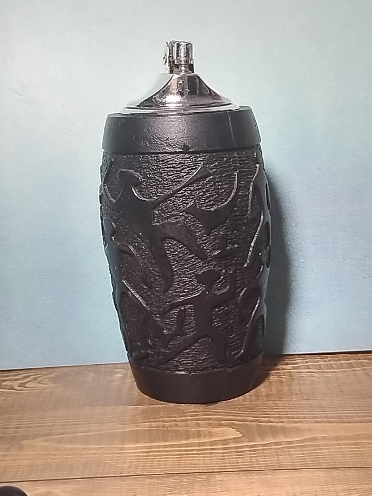 VTG Coco Joe Black Carved Tribal Lava Table Lighter Hawaii *Untested Petroglyph