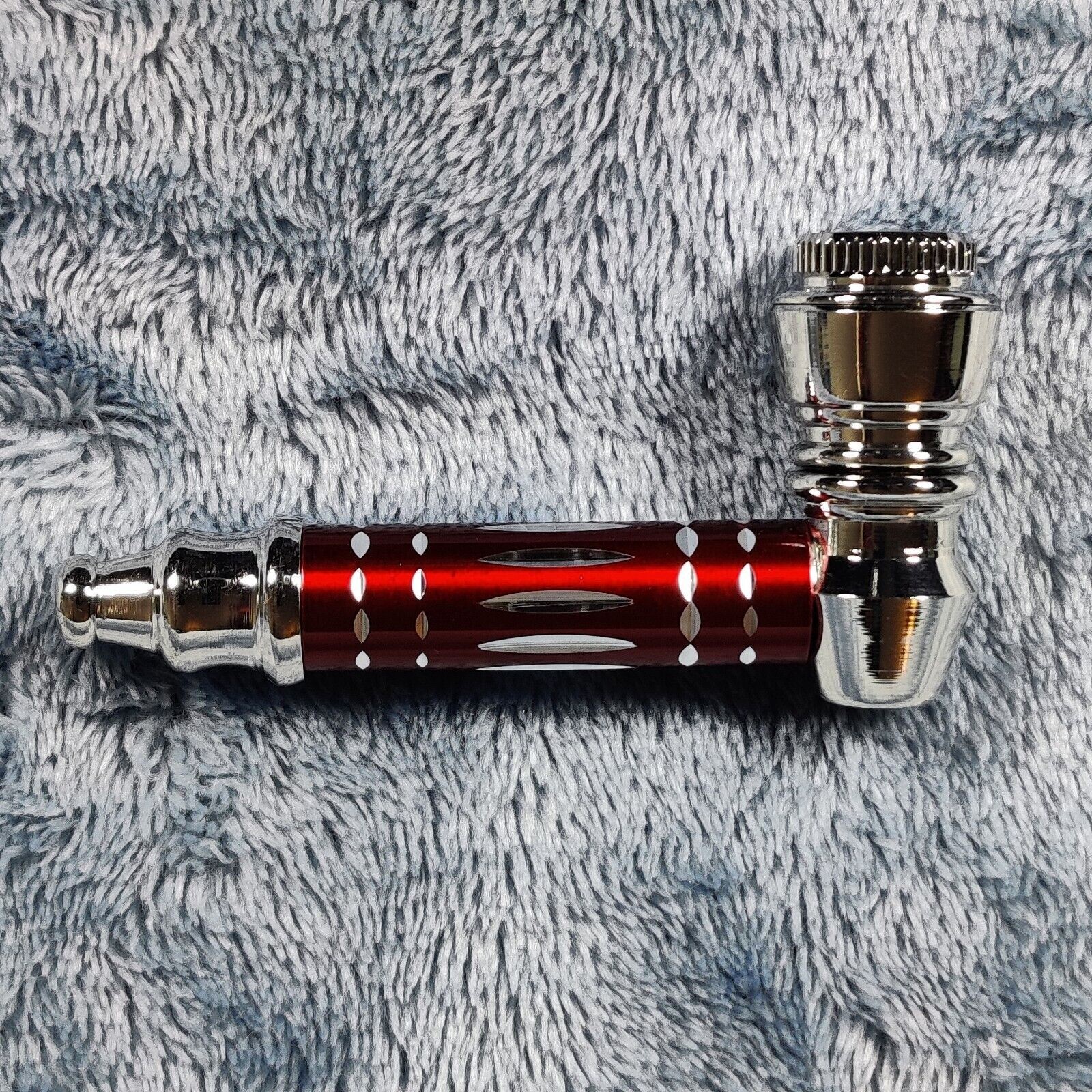 Small Red Luxury Metal Smoking Pipe Tobacco Herb Silver Portable Pocket Size