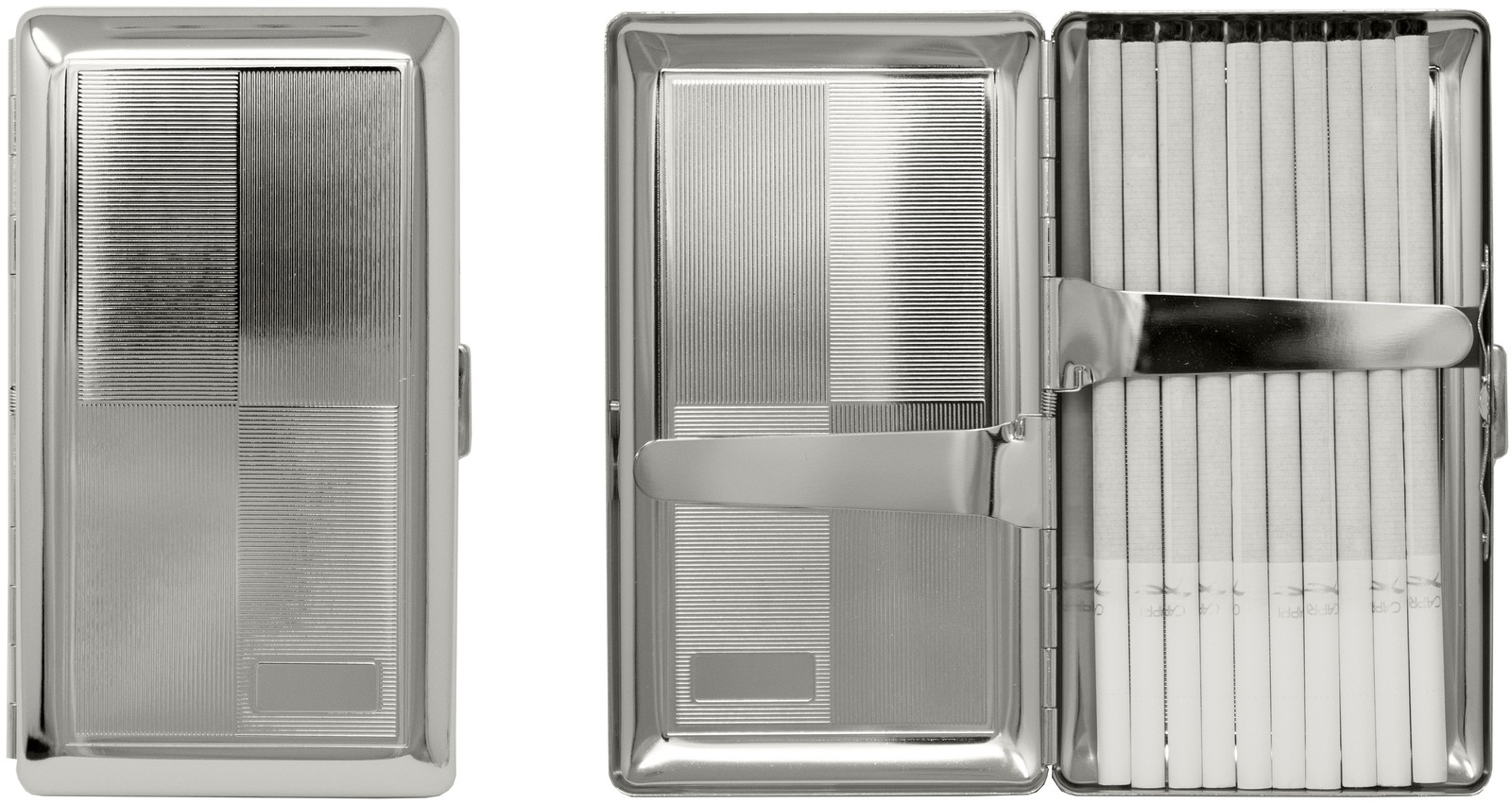 Set of 2 Metal-Plated 120mm Cigarette Case (Silver Squares)
