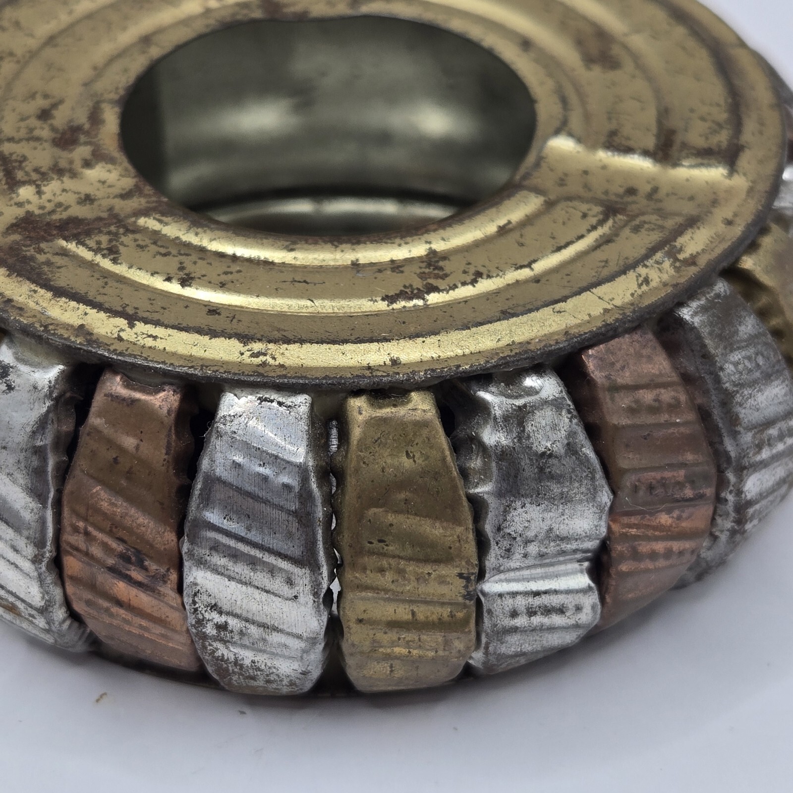 Vintage Pair Of BRASS Tin Art Deco ASHTRAYS 3 Colors Golden Bronze Silver
