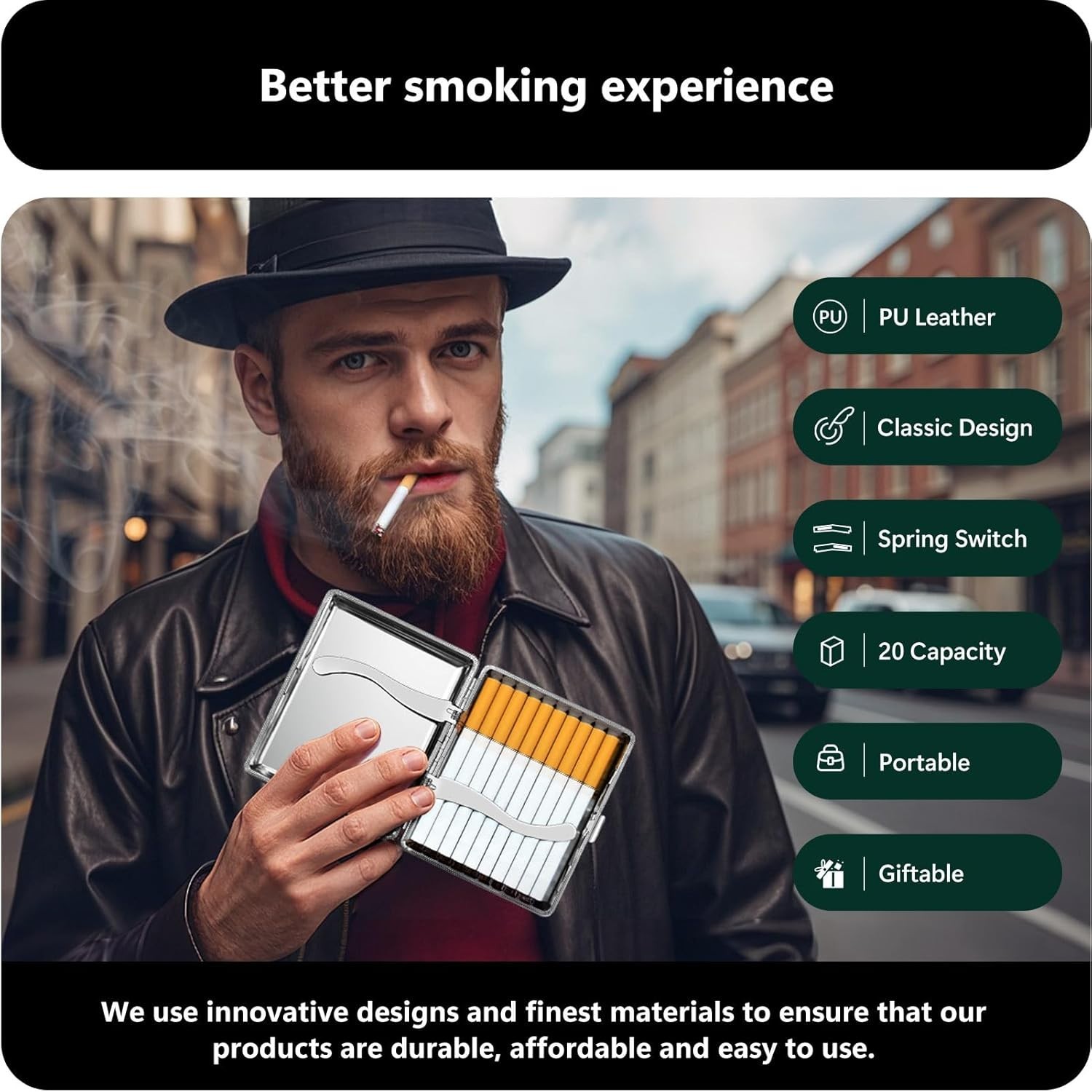 Cigarette Case for Regular, 85Mm King Size and 100Mm 100S, PU Leather 2 PACK NEW