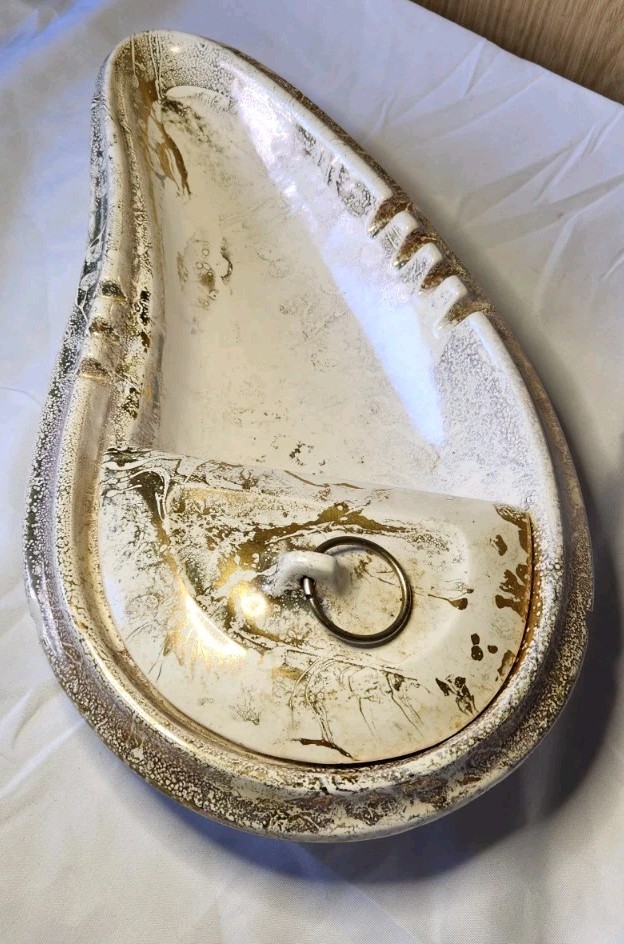 Vtg Treasure Craft Ashtray White Gold 12 inches long With Lid RARE