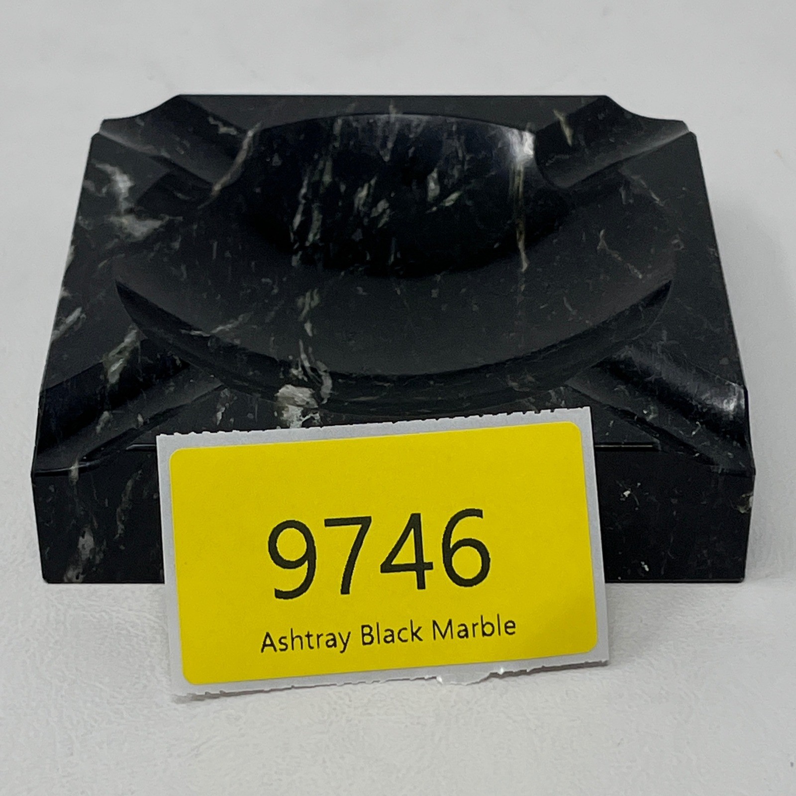 Vintage Black Marble Square Ashtray Heavy Stone 4 Slot Mid Century Modern 4×4
