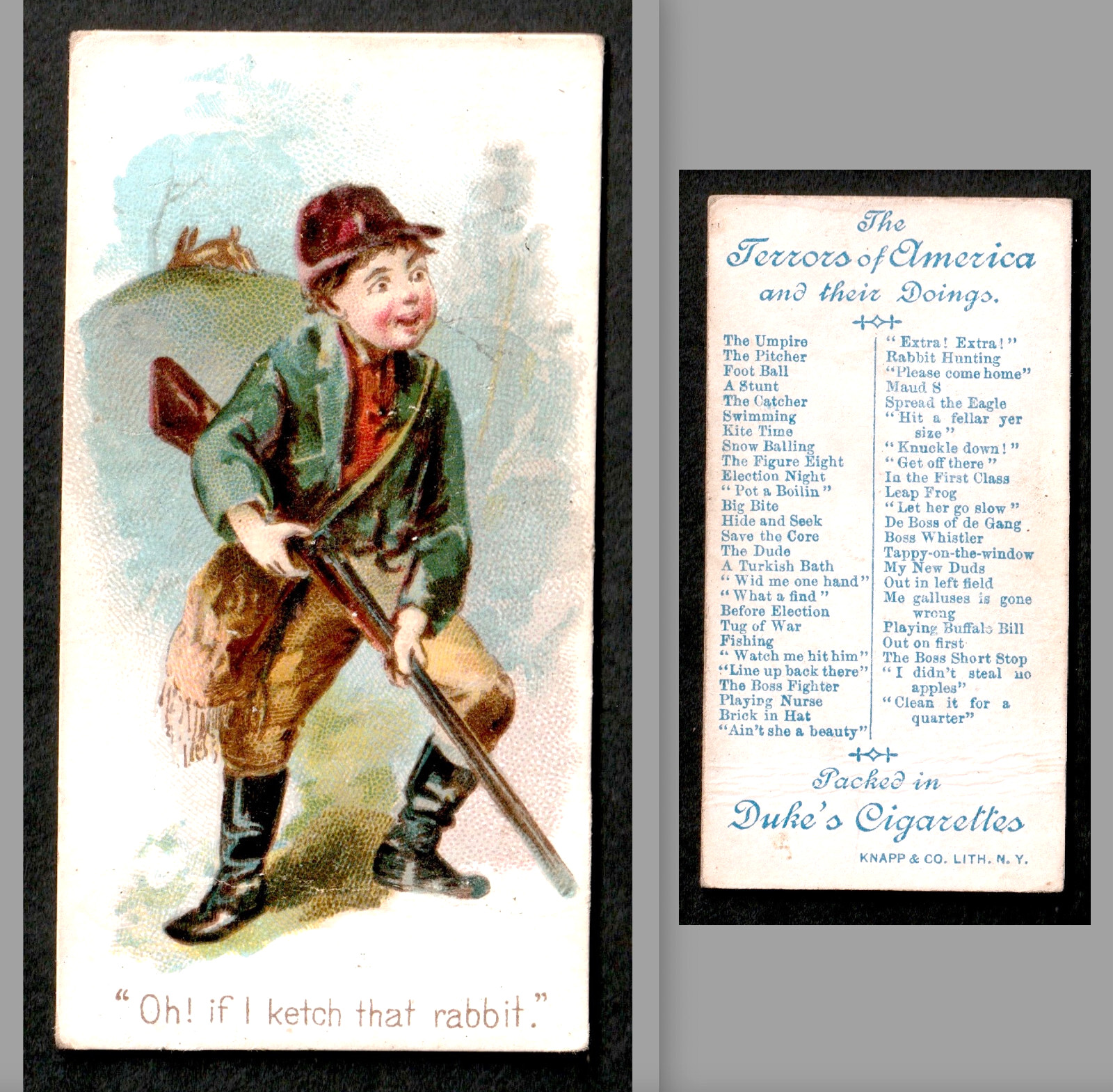 N88 Terrors of America 1889 Rabbit Hunting Duke Cigarettes Tobacco Card SR.ta.rh