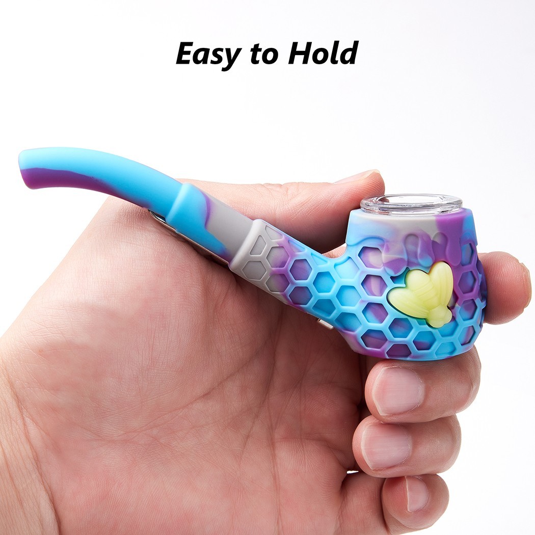 2Pc 4.5″ Silicone Honeycomb Tobacco Smoking Pipe with Holder and Tools Hand Pipe