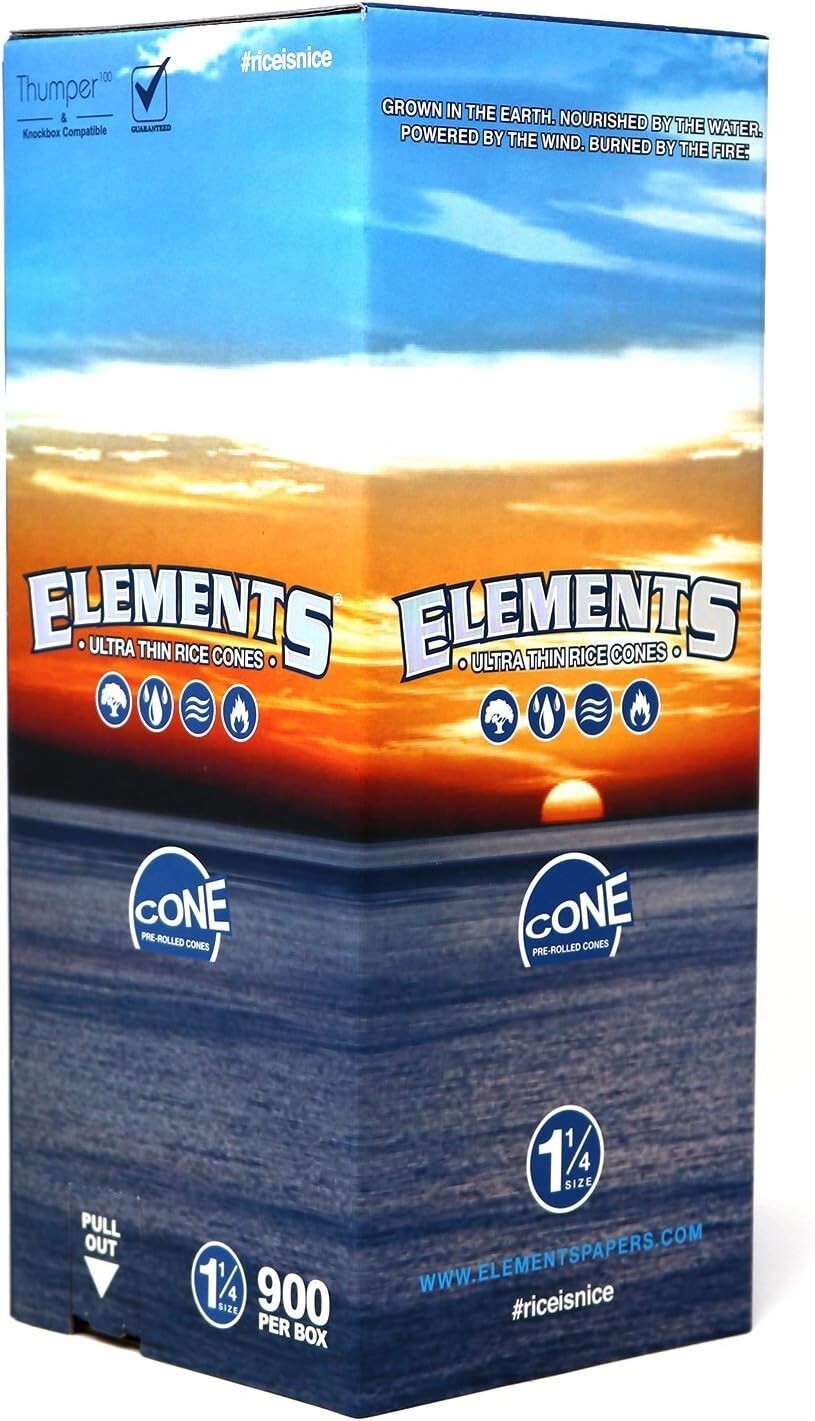 Elements 1 1/4 Pre-Rolled Cones – 900 Pack | Ultra Thin Rice Paper Rolling Cones