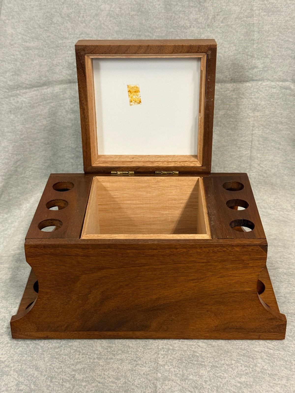 Decatur Walnut Wood 6 Pipe Stand Holder w/ Humidor & Felt Bottom Tobacco Smoking