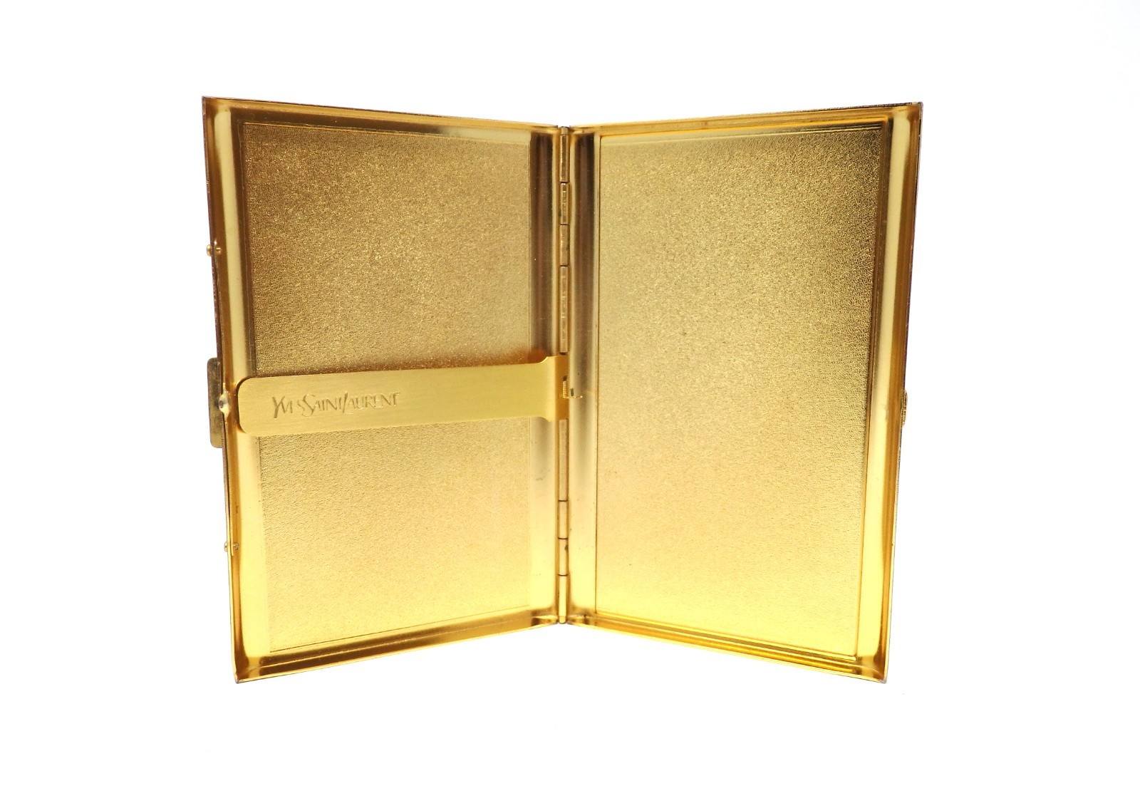 YVES SAINT LAURENT YSL Logo Vintage Cigarette Holder Card Case Gold Black Gray