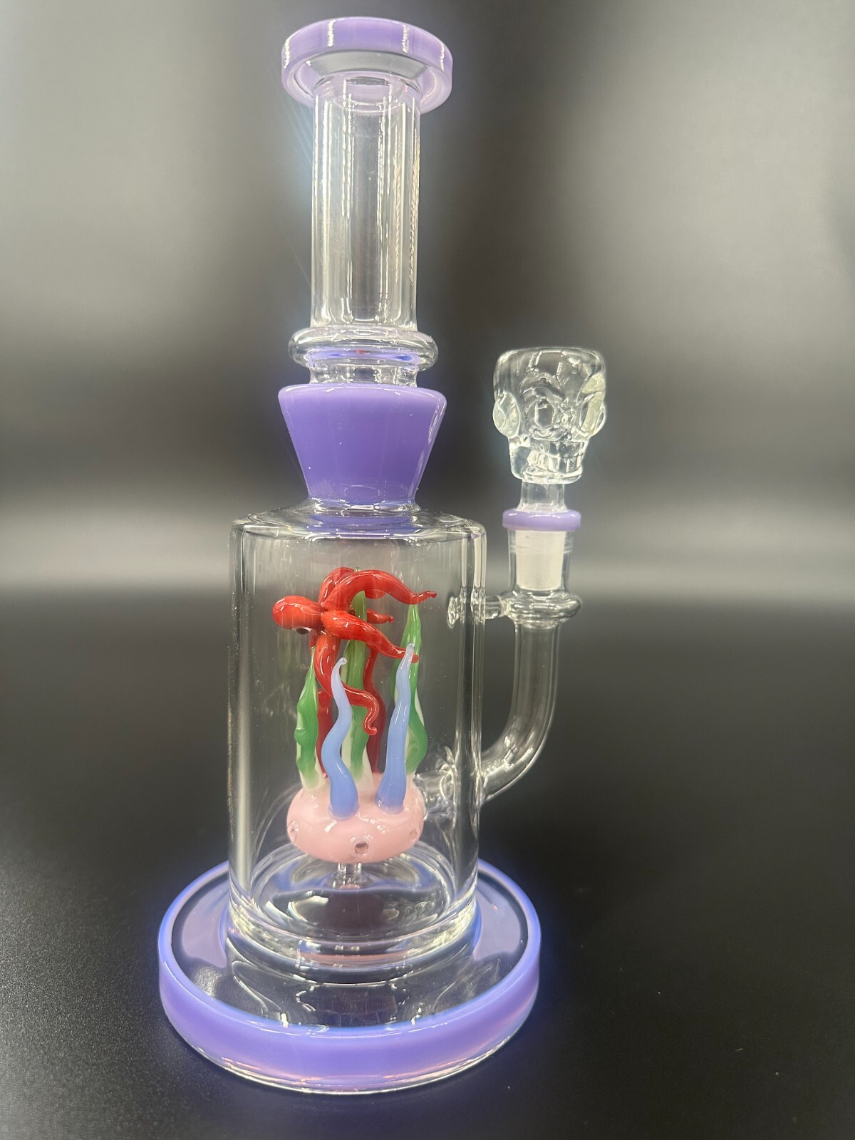 9″ Purple & red Recycler Glass Bong 14mm Bowl Water Pipes Hookah