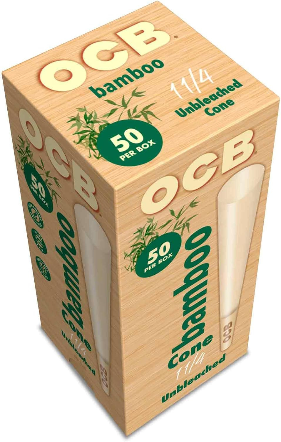 Bamboo Unbleached Pre-Rolled Rolling Paper Cones 1-1/4 (84mm) Size – 50 Cones