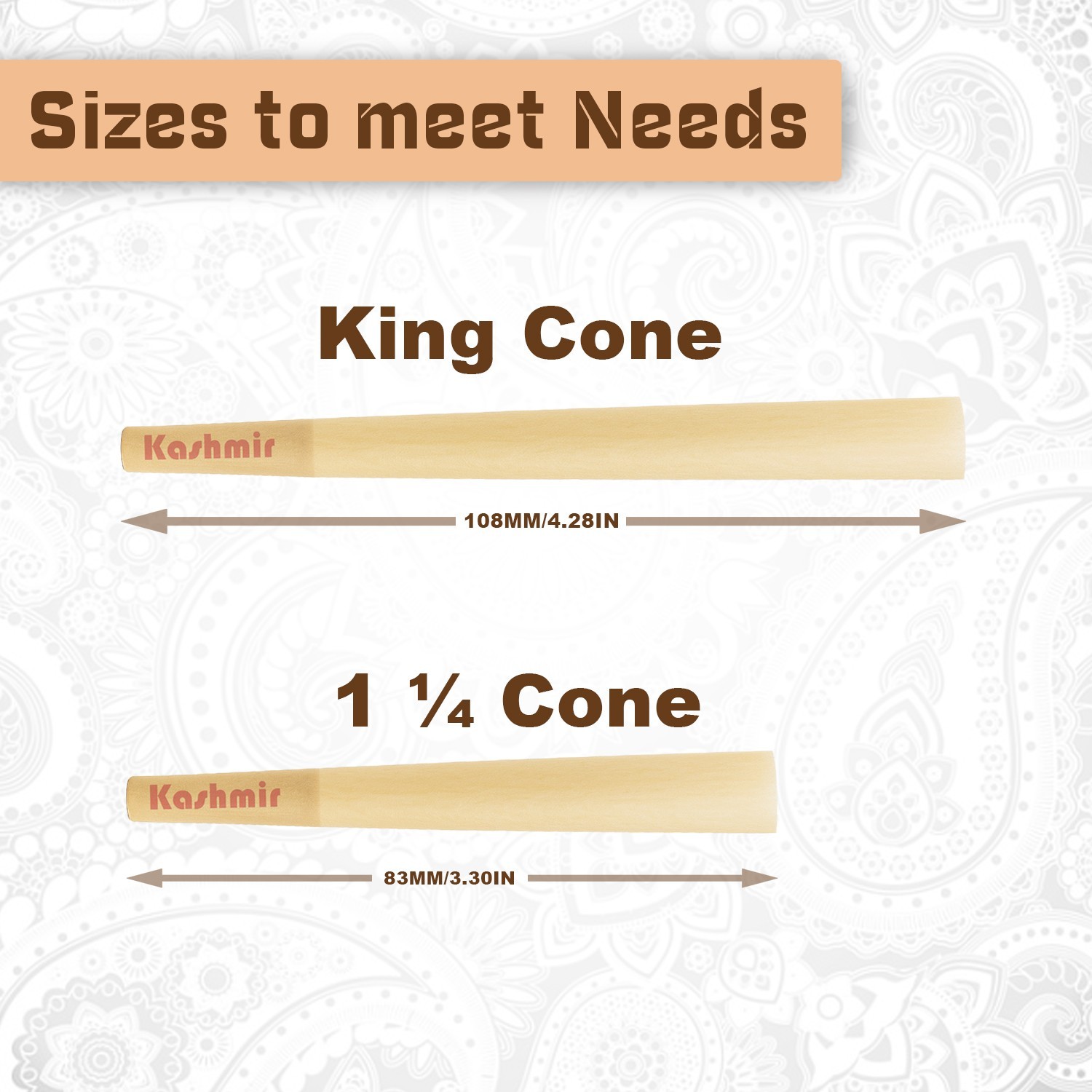 1 1/4 Size Bamboo Rolling Paper Cones Pre Rolled Natural Cones 200 Ct Kashmir