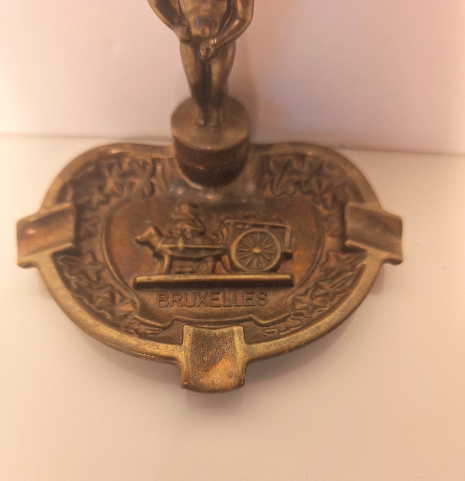 Vintage Bruxelles Belgium Brass Ashtray Boy Peeing Figurine Man Cave Funny