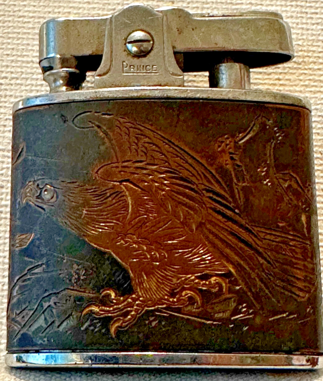 Vintage Prince Automatic Superlighter Japan Etched Eagle & Mt Fuji Scene