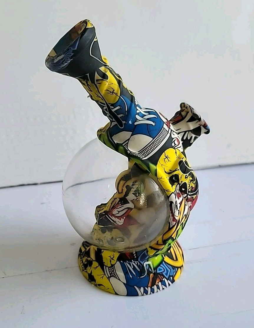 6.75″ Art Graffiti Glass Bong Water Pipe – Colorful Smoking Hookah Hand Pipe