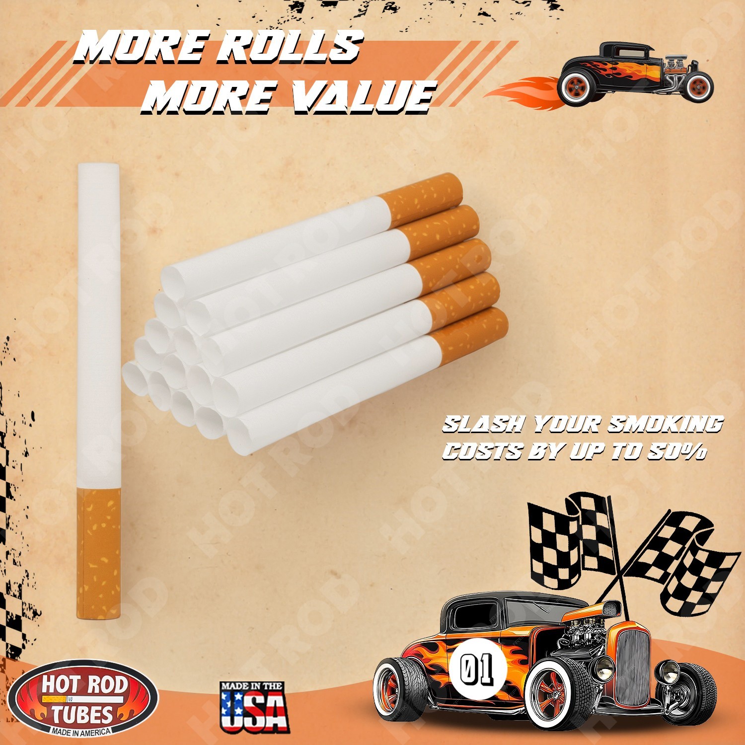 Hotrod Cigarette Filter Tubes Regular King Size 10 Box of 200/Pack – 2000 Tubes