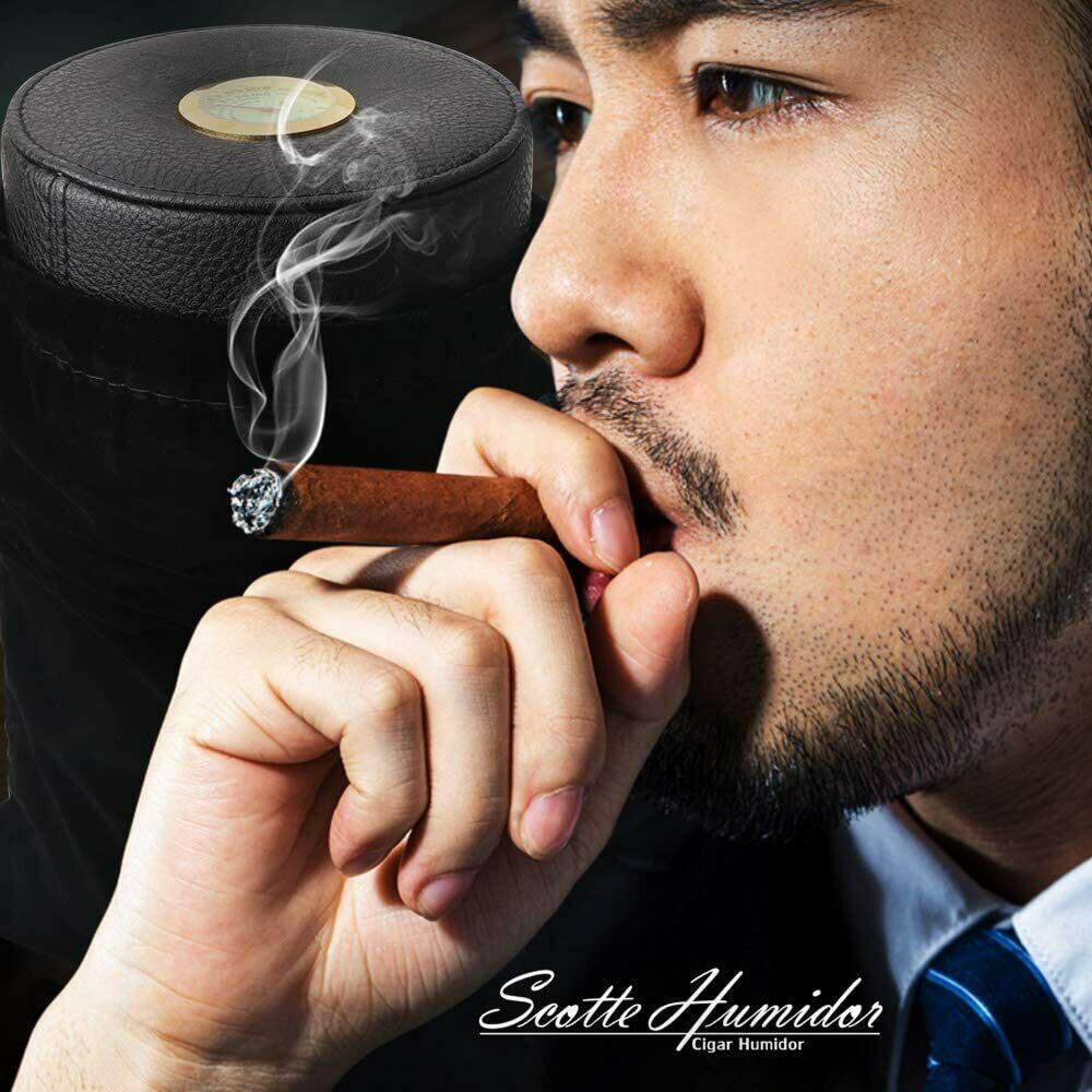Scotte Cigar humidor jar,Leather Cedar Wood Cigar Canister Portable Cigar…