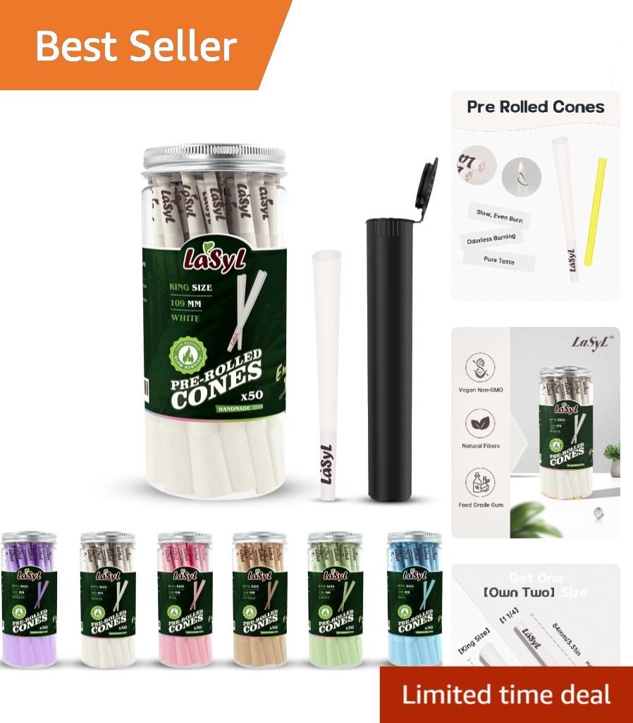 Natural Fiber White Pre Rolled Cones – 50 Pack King Size Convenience for Smokers