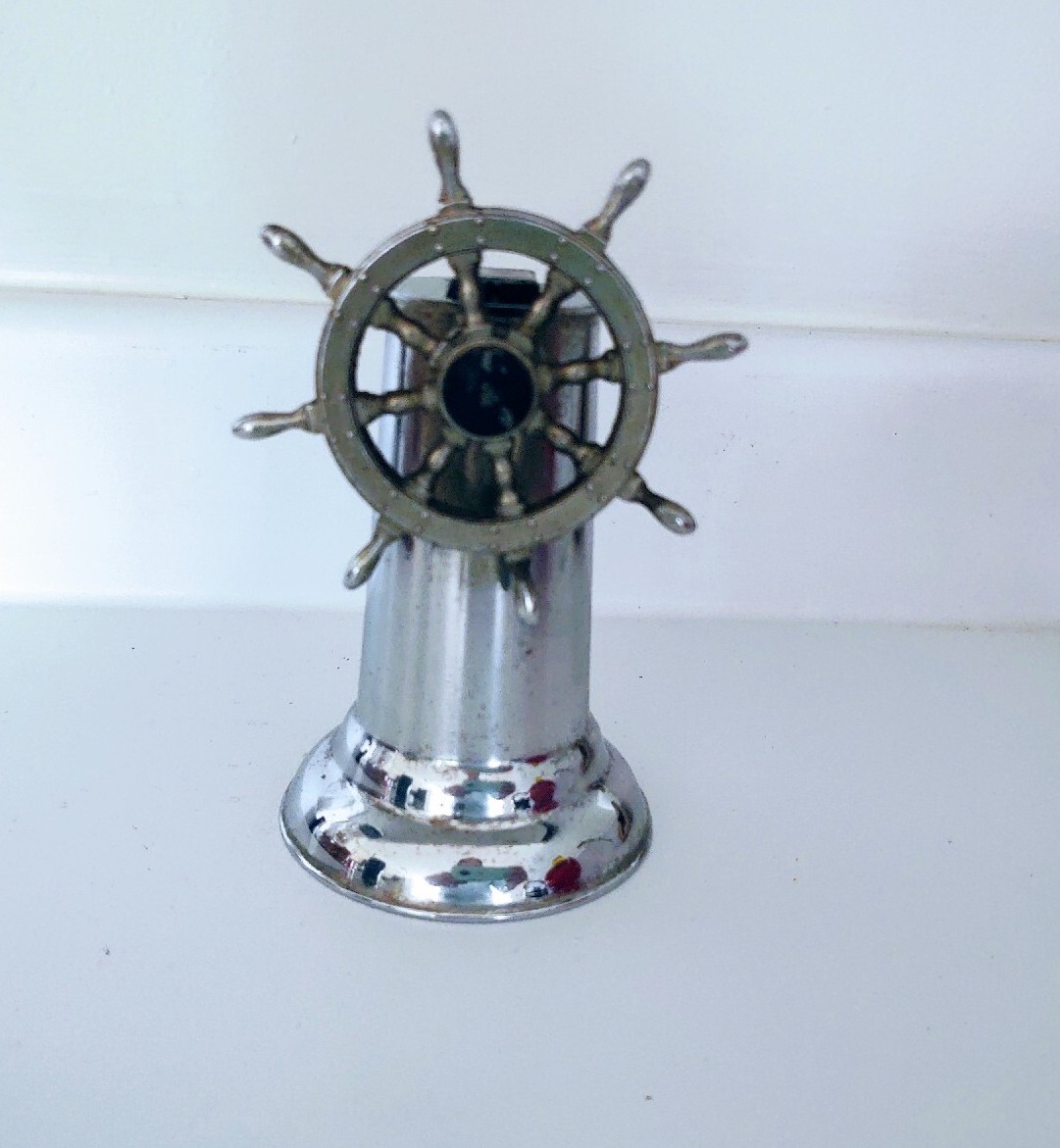 Vintage Hamilton Chrome Nautical Ship Steering Wheel Lighter USA Made