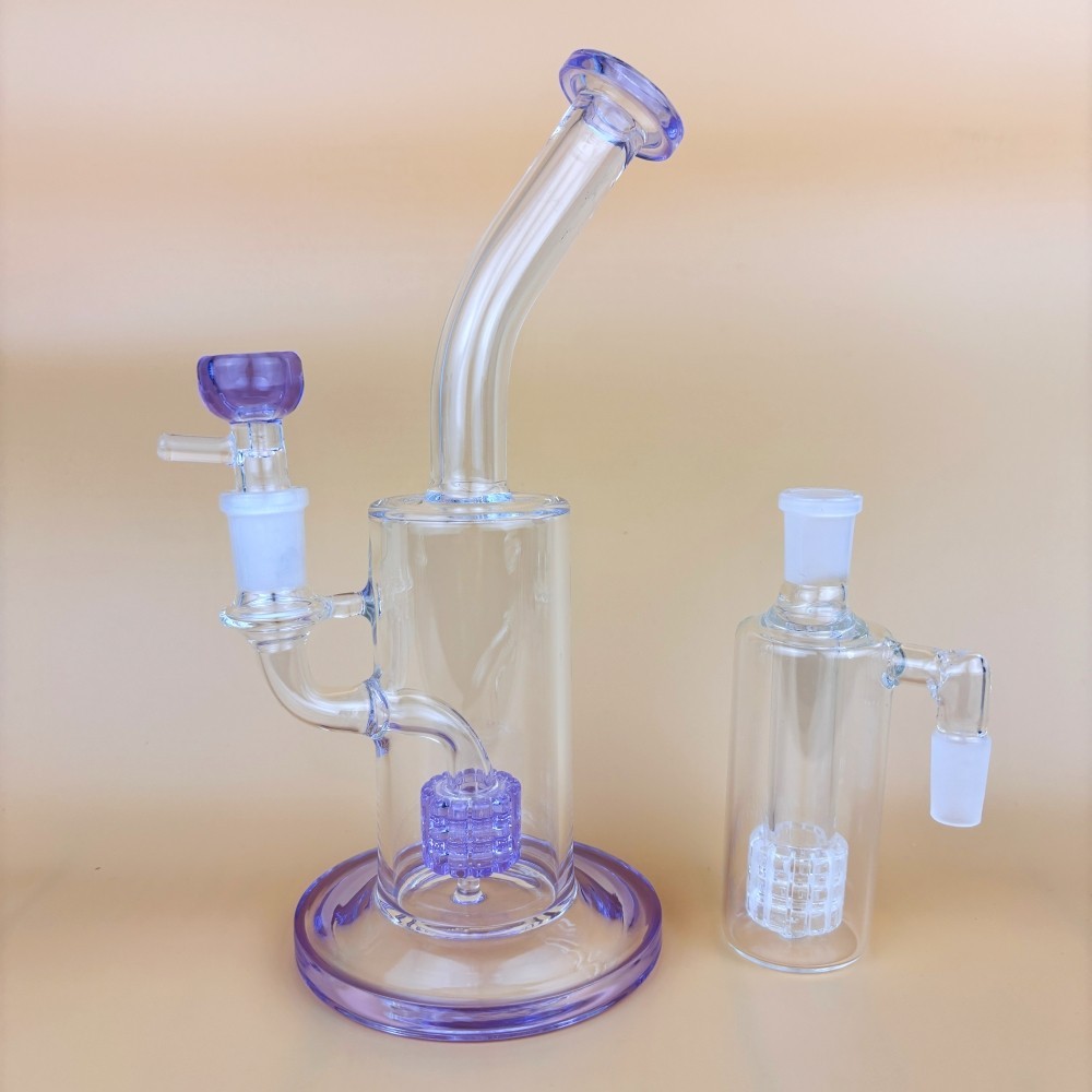 Purple Premium 9″ Thick Matrix Perc Glass Bong w/14mm 90° Ash Catcher USA Ship