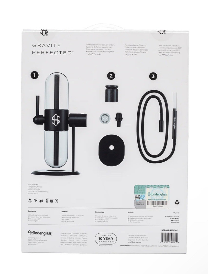 Stündenglass Gravity Infuser Hookah Set Black w/ Hose, Brushes, Globes, Stand