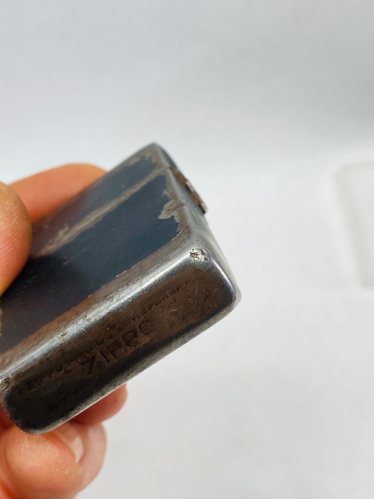 UNMARKED INSERT WWII Zippo Lighter Black Crackle 1942 4 Barrel Hinge 14 Hole