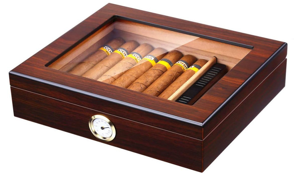 Bald Eagle Handmade Cigar Humidor, Cedar Cigar Box with Humidifier & Hygrometer