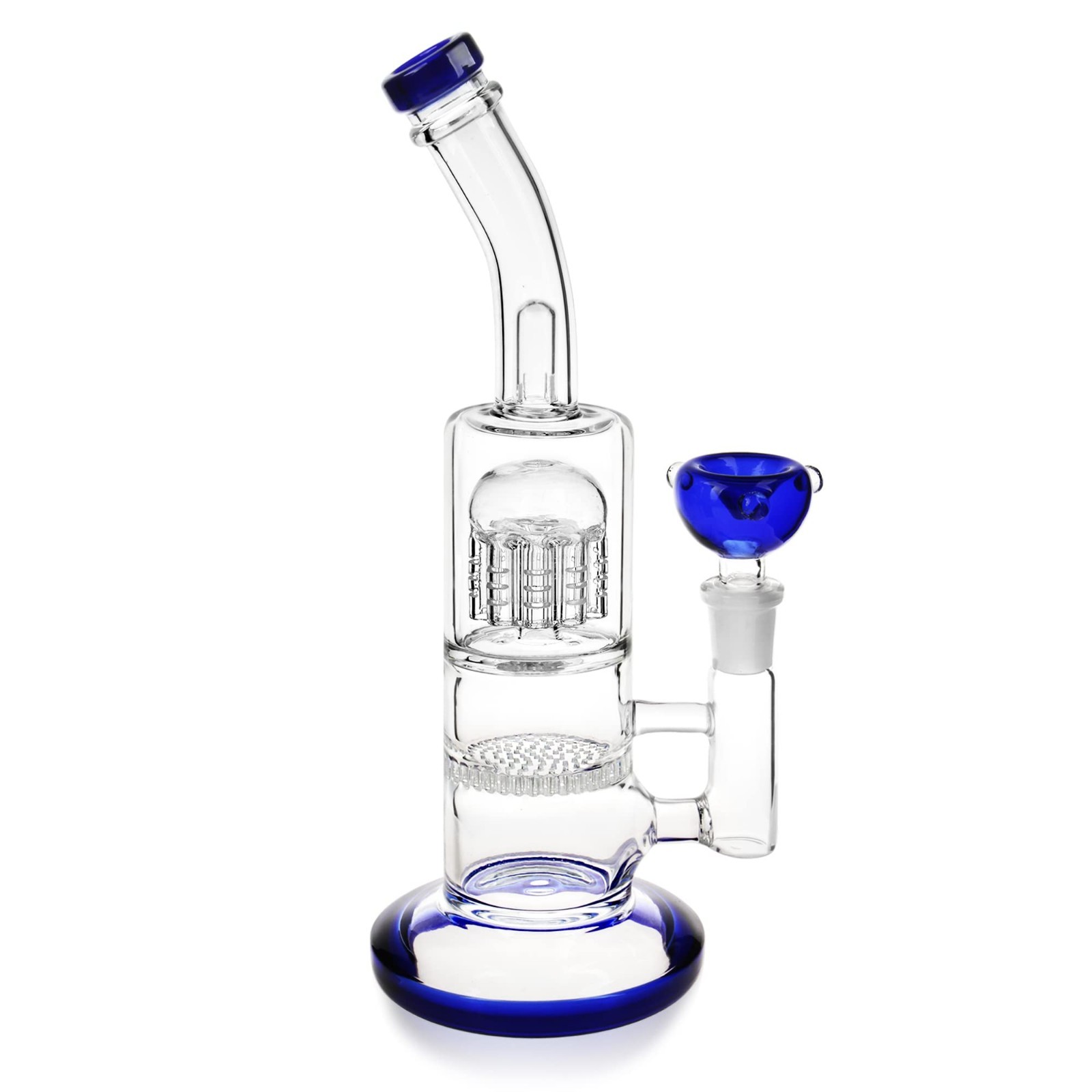 10″ Blue Heavy Glass Bong Shisha Percolate Hookah Water Pipe w/ 14mm Bowl