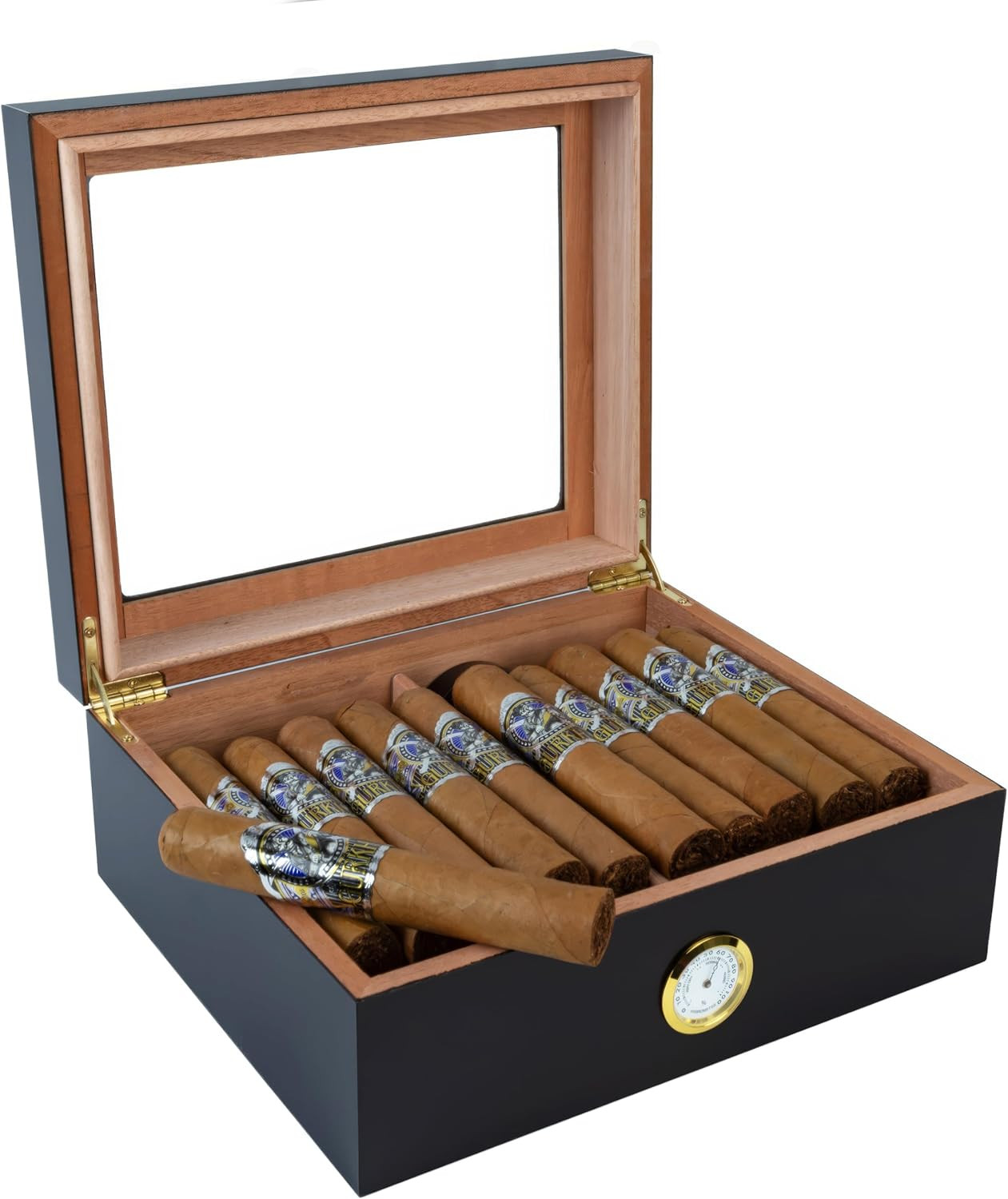Prestige Import Group Chalet Glass Top Desktop Cigar Humidor with Hygrometer and