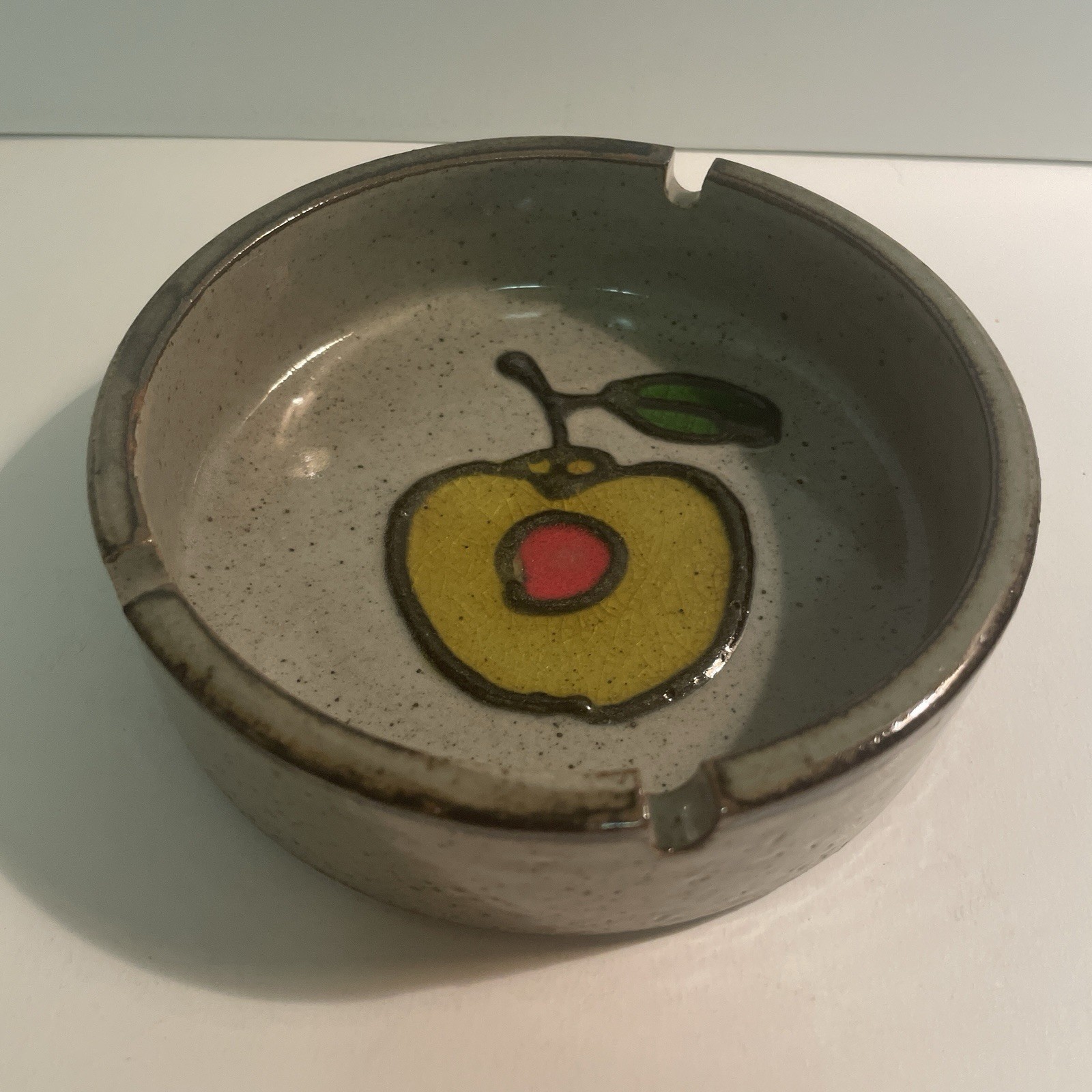 VTG MCM Fruit Apple Peach Speckled Ashtray Otagiri Stoneware Japan Trinket Dish